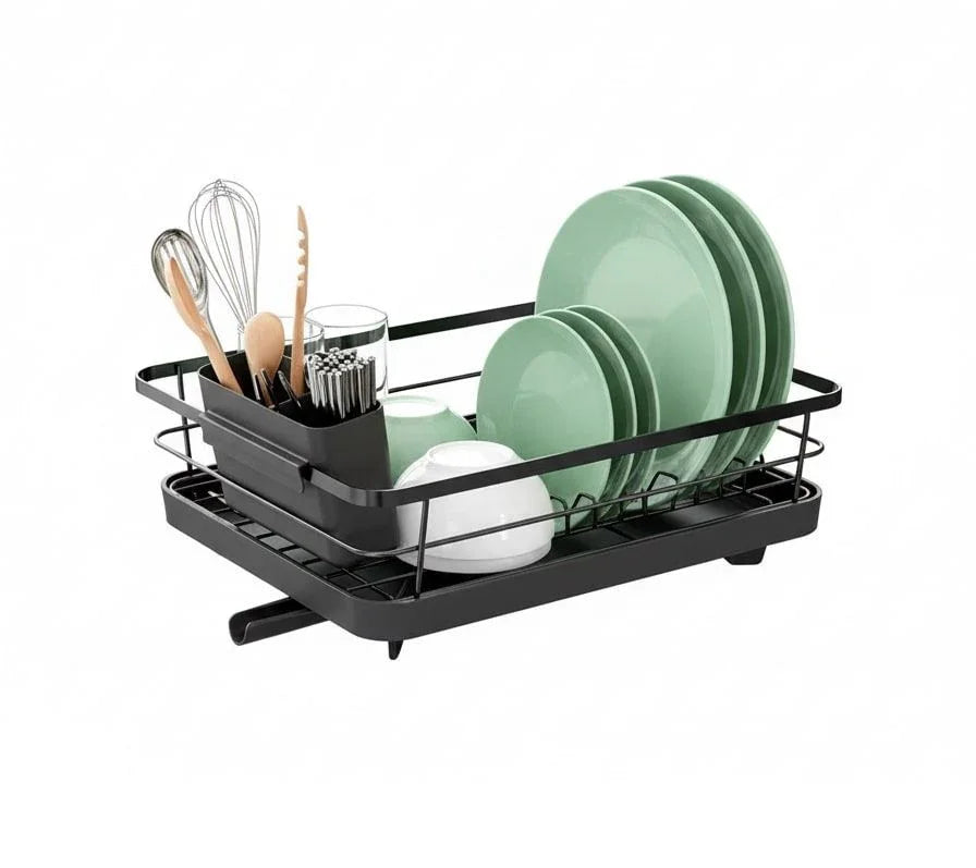 Dish Drying Rack for Kitchen Counter with Removable Drip Tray, Utensil Holder and Cutlery Organizer