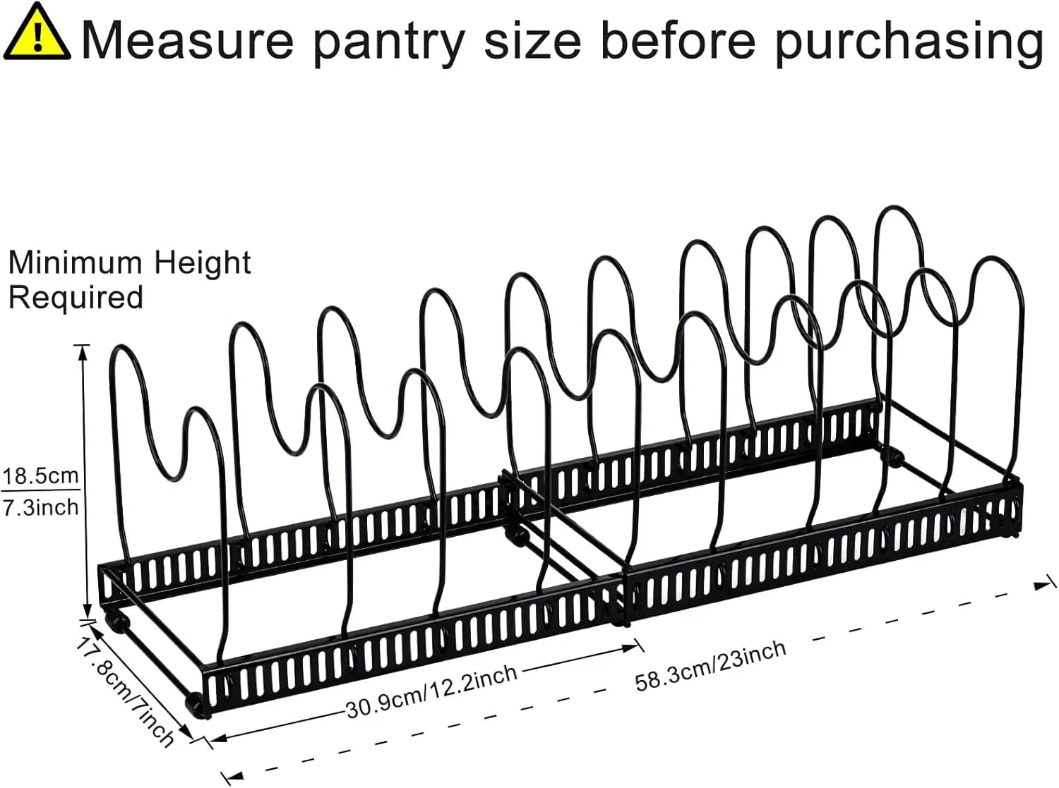 Expandable Pot and Pan Organizer Rack for Cabinet with 10 Adjustable Dividers, Lid & Cookware Holder for Kitchen Pantry or Countertop Storage