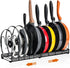Expandable Pot and Pan Organizer Rack for Cabinet with 10 Adjustable Dividers, Lid & Cookware Holder for Kitchen Pantry or Countertop Storage