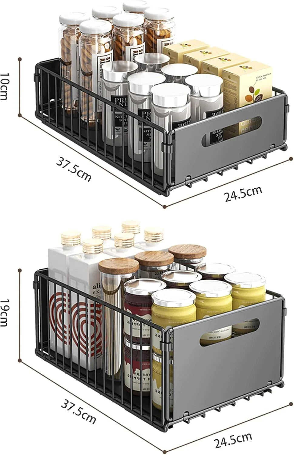 2 Pack Pullout Cabinet Kitchen Organizer Drawers with No-Drilling and Adhesive Design for Pantry & Cabinets