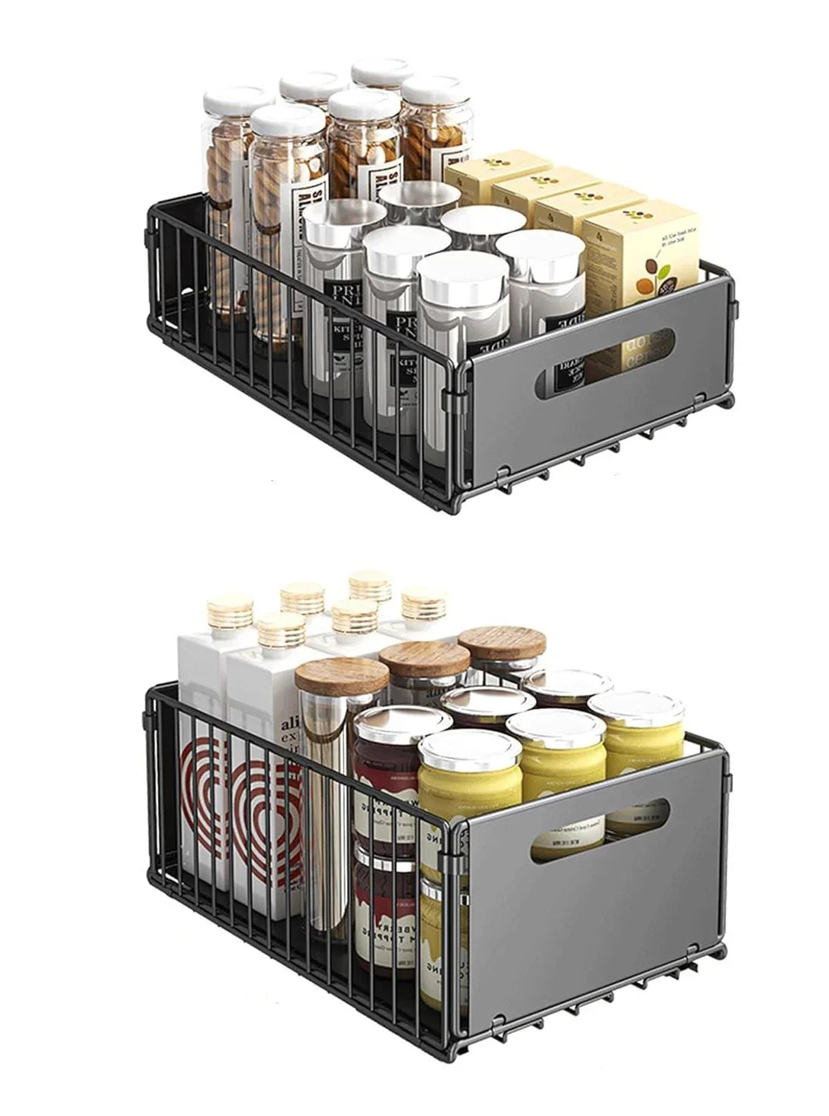 2 Pack Pullout Cabinet Kitchen Organizer Drawers with No-Drilling and Adhesive Design for Pantry & Cabinets