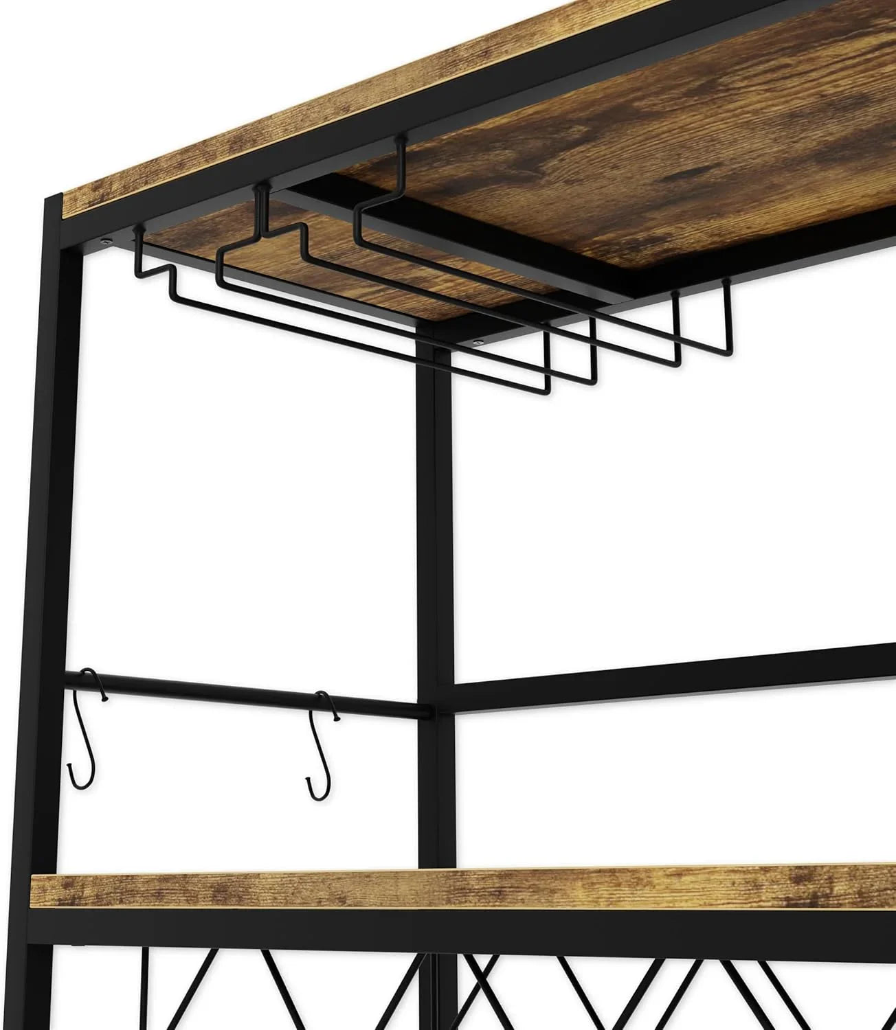Large Wine Rack with Glass Holder, Metal Designed Bottle Holder and Wood Countertop for Wine & Champagne
