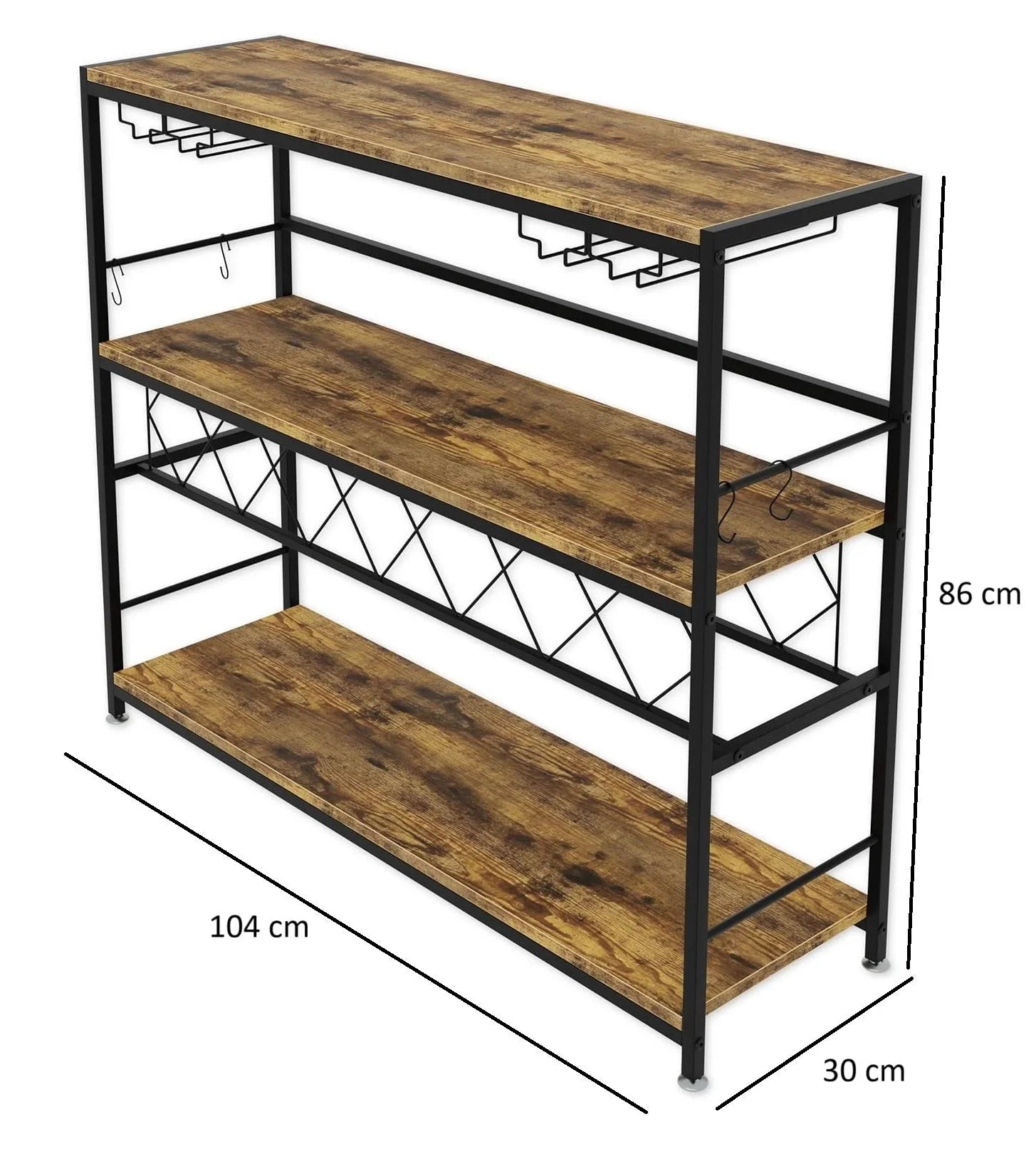 Large Wine Rack with Glass Holder, Metal Designed Bottle Holder and Wood Countertop for Wine & Champagne