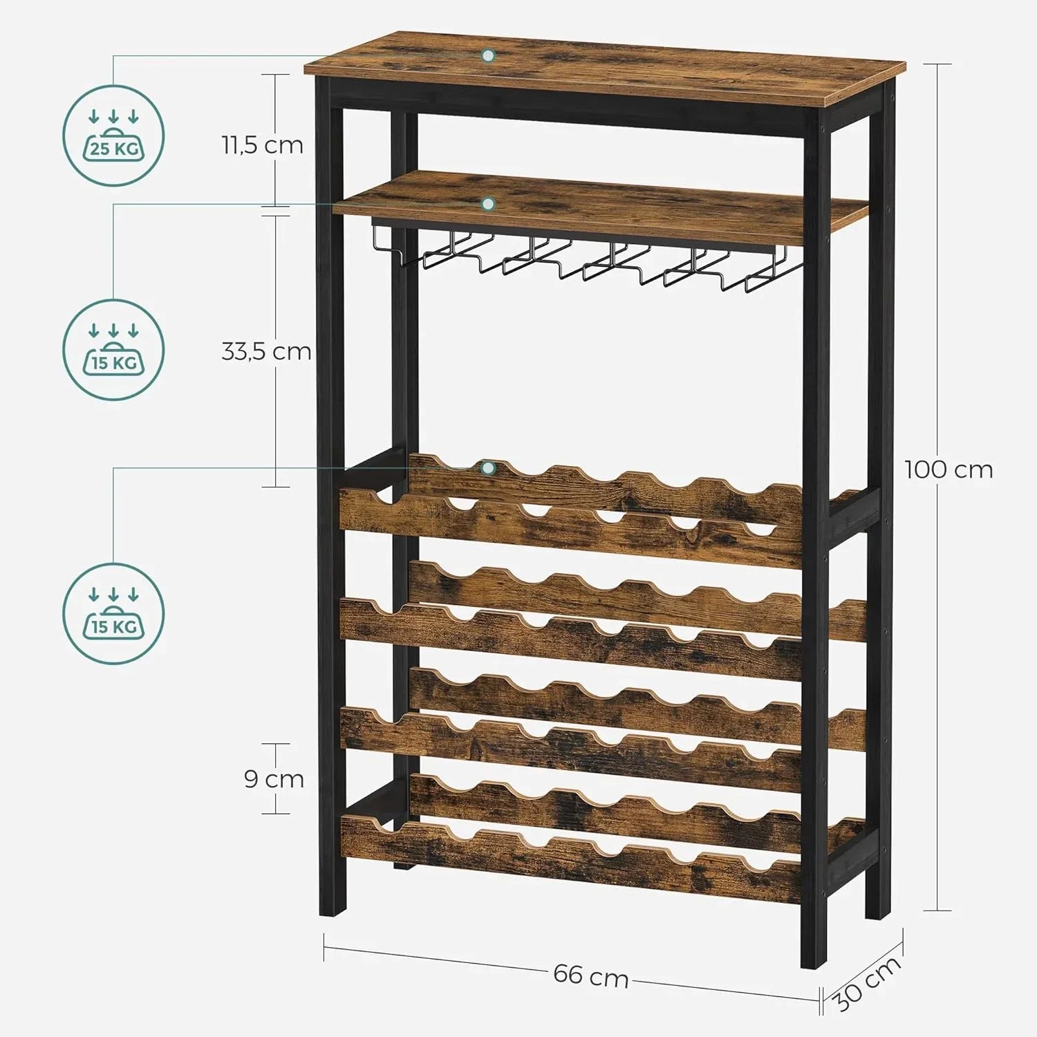 Large Wine Rack with Glass Holder, Metal Designed Bottle Holder and Wood Countertop up to Wine & Champagne Bottles