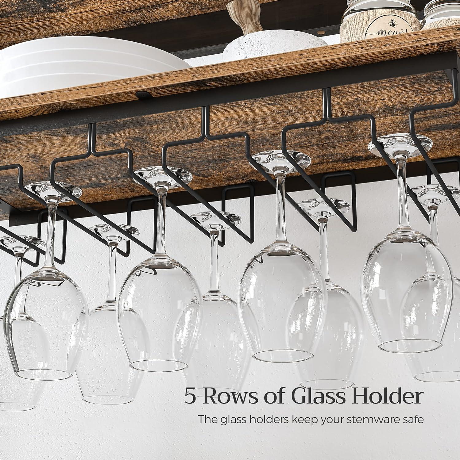 Large Wine Rack with Glass Holder, Metal Designed Bottle Holder and Wood Countertop up to Wine & Champagne Bottles