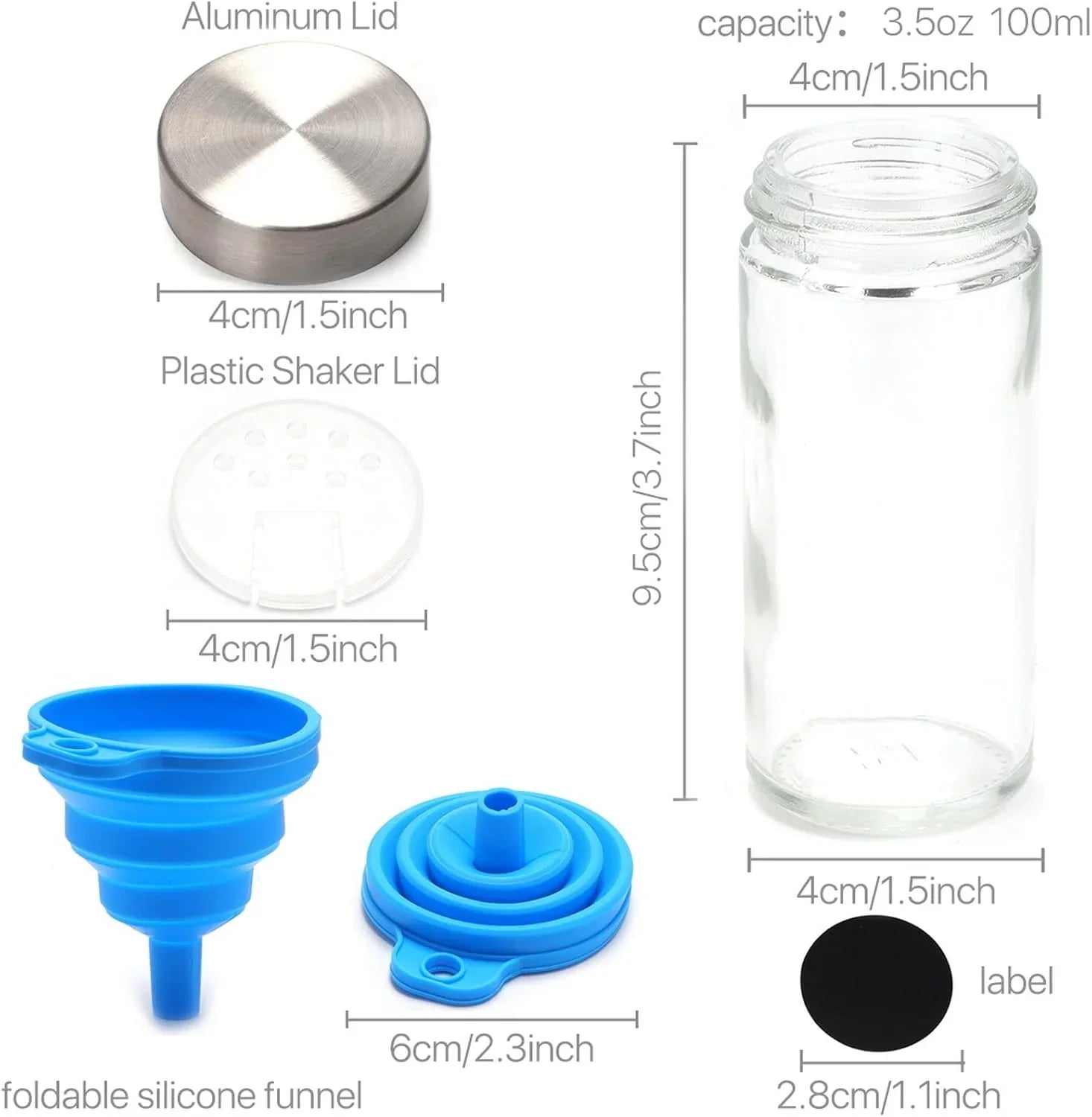 24 Glass Spice Jars with Lids, Shaker Tops, 180 Spice Labels, White Pen & Funnel for Kitchen Organization, Spice Rack, Seasoning & Herb Storage