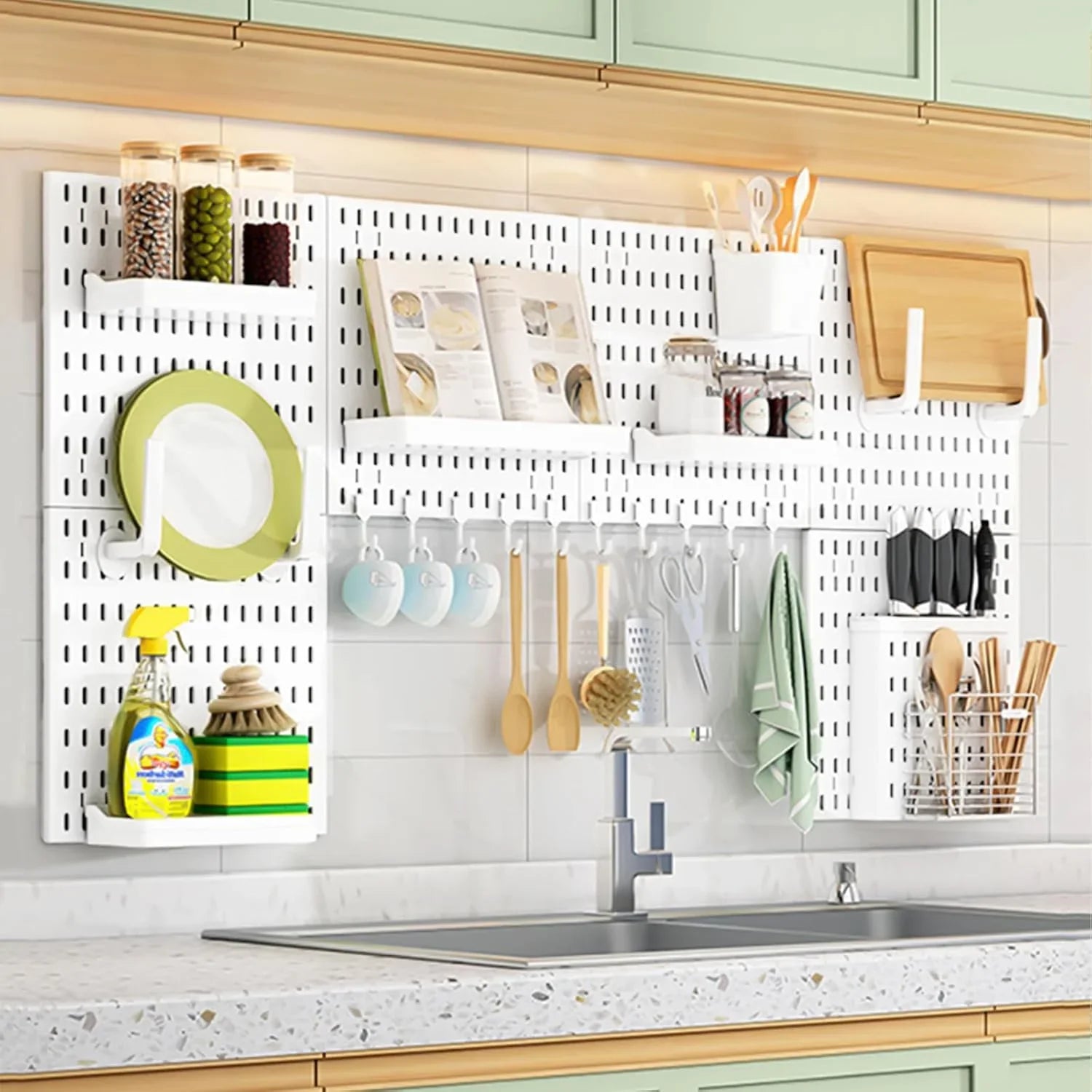 Pegboard Wall Organizer Kit with 6 Modular Pegboards & 21 Accessories for Kitchen, Office, Gaming & Craft Storage