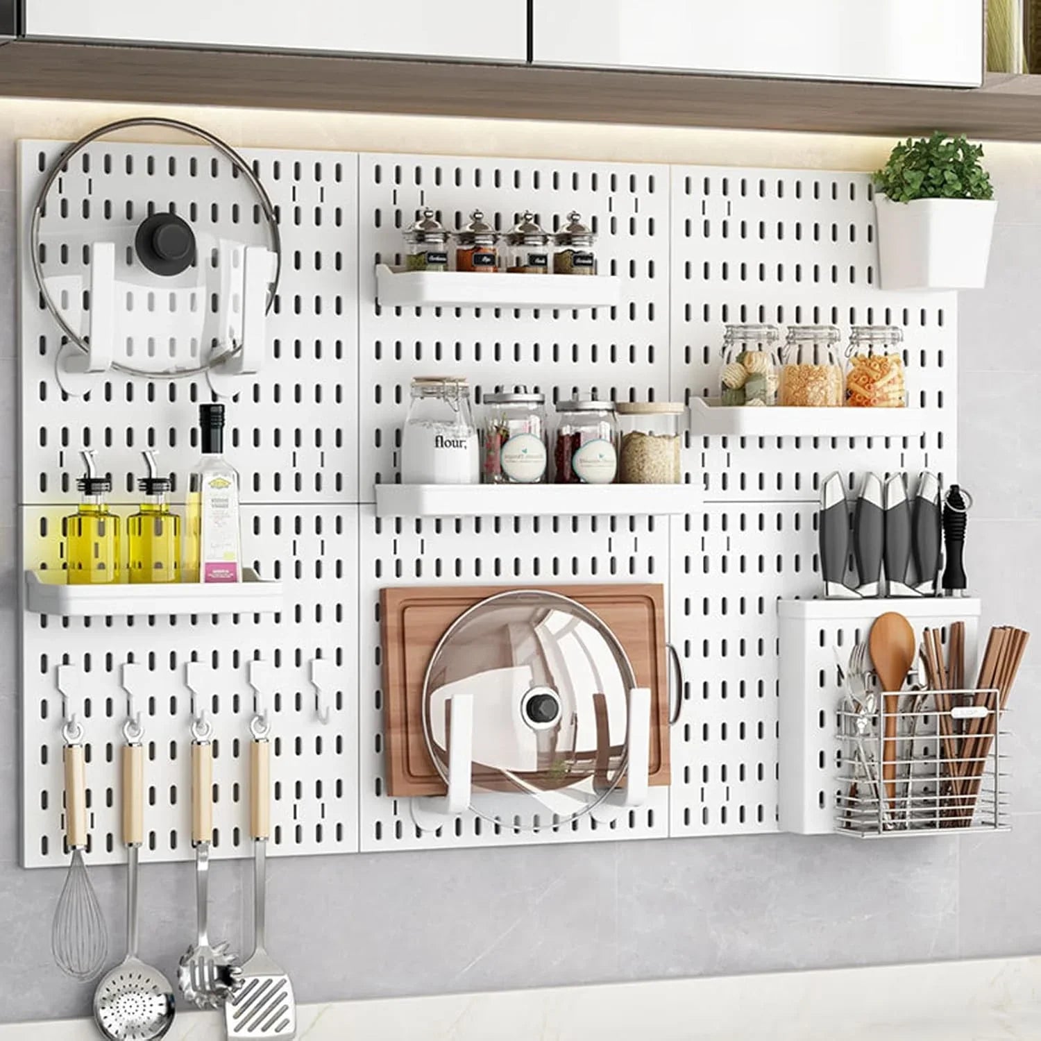 Pegboard Wall Organizer Kit with 6 Modular Pegboards & 21 Accessories for Kitchen, Office, Gaming & Craft Storage