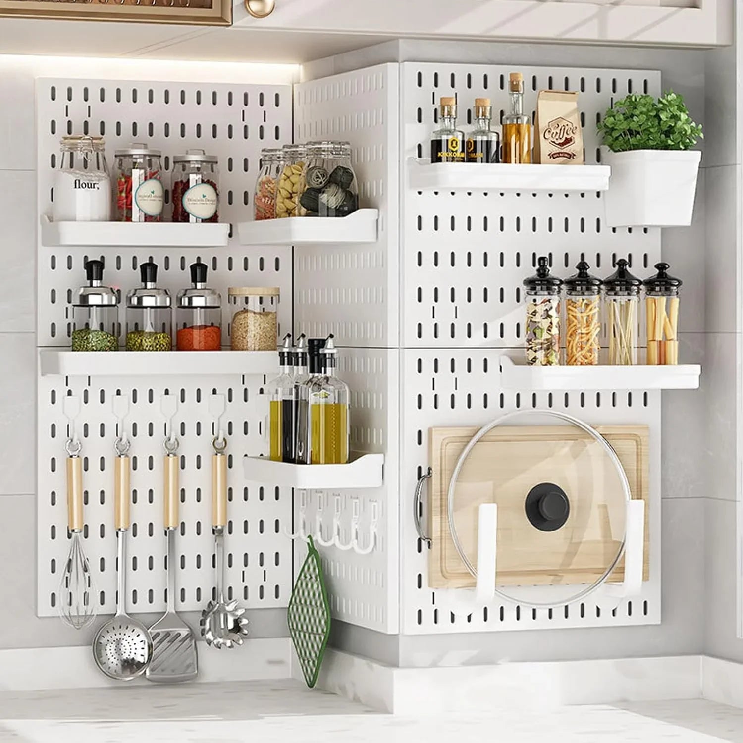 Pegboard Wall Organizer Kit with 6 Modular Pegboards & 21 Accessories for Kitchen, Office, Gaming & Craft Storage