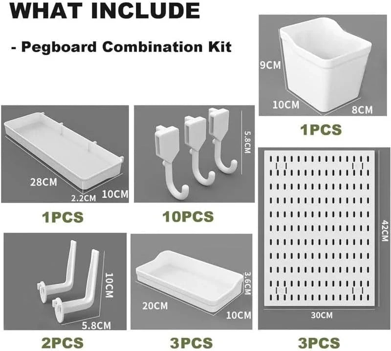 Pegboard Wall Organizer Kit with 3 Modular Panels & 17 Accessories for Office, Gaming & Craft Storage