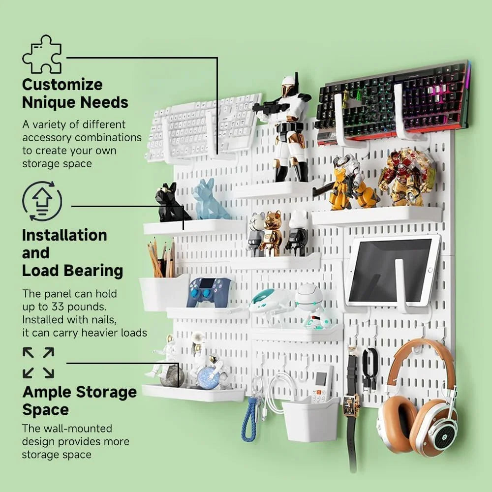 Pegboard Wall Organizer Kit with 3 Modular Panels & 17 Accessories for Office, Gaming & Craft Storage