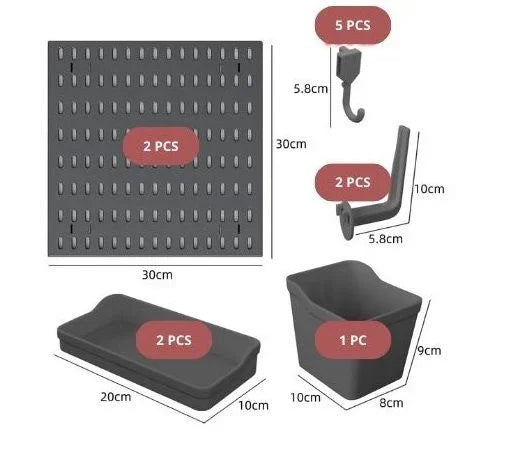 Pegboard Wall Organizer Kit – 2 Black Modular Pegboards with 10 Accessories for Office, Gaming & Home Storage