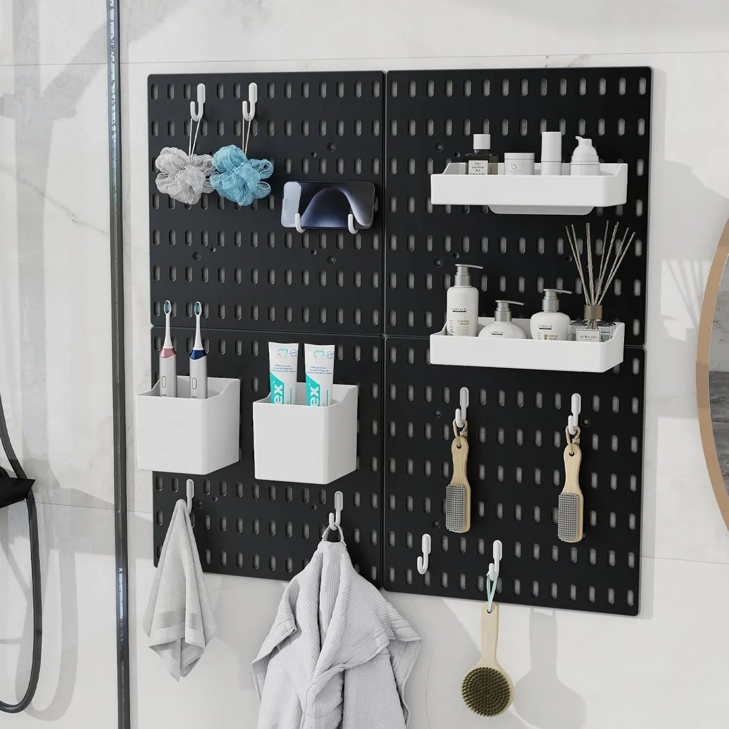 Pegboard Wall Organizer Kit – 2 Black Modular Pegboards with 10 Accessories for Office, Gaming & Home Storage