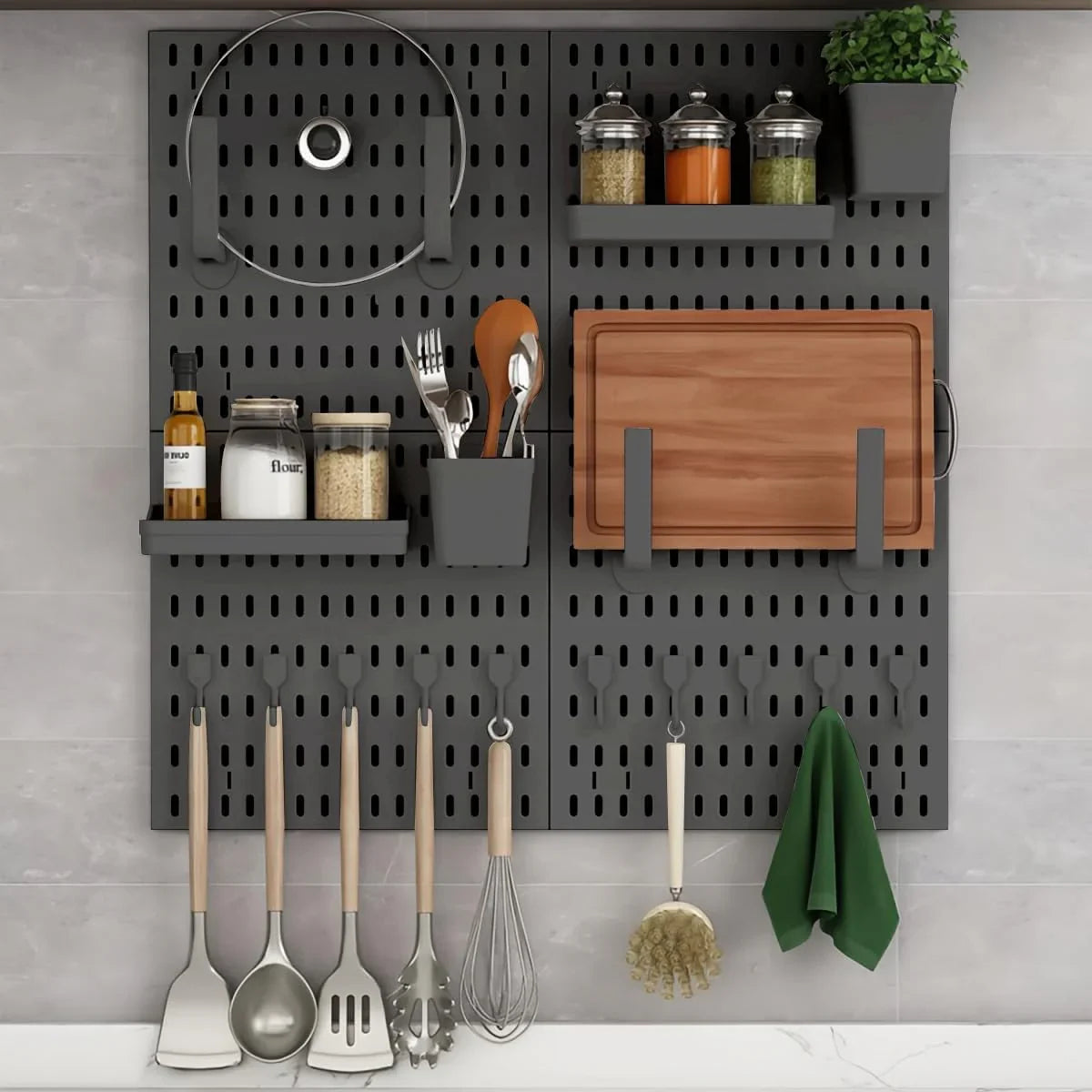 Pegboard Wall Organizer Kit – 2 Black Modular Pegboards with 10 Accessories for Office, Gaming & Home Storage