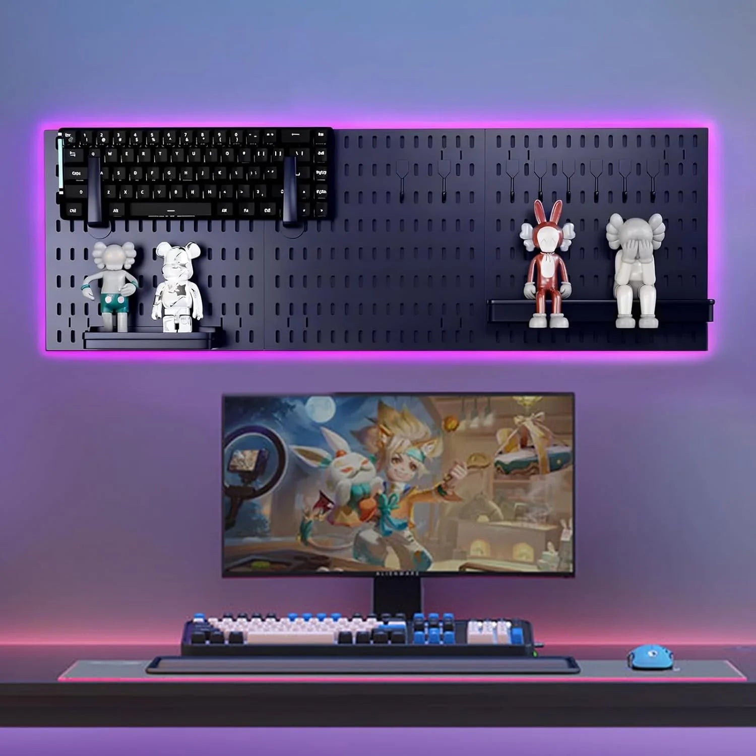 Pegboard Wall Organizer Kit with 3 Modular Black Panels & 17 Accessories for Gaming, Office & Craft Storage