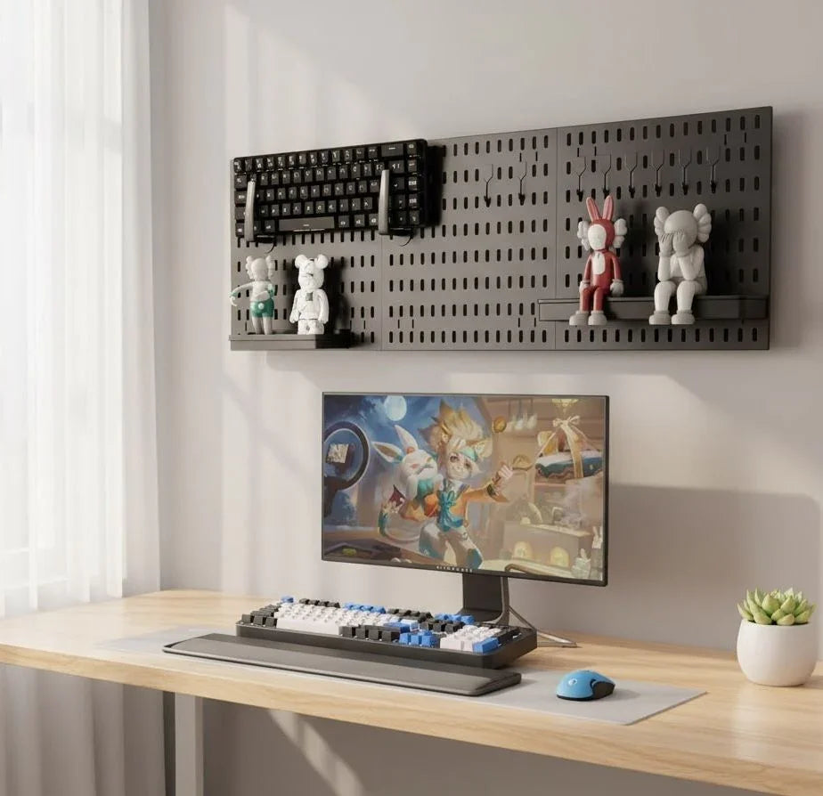 Pegboard Wall Organizer Kit with 3 Modular Black Panels & 17 Accessories for Gaming, Office & Craft Storage