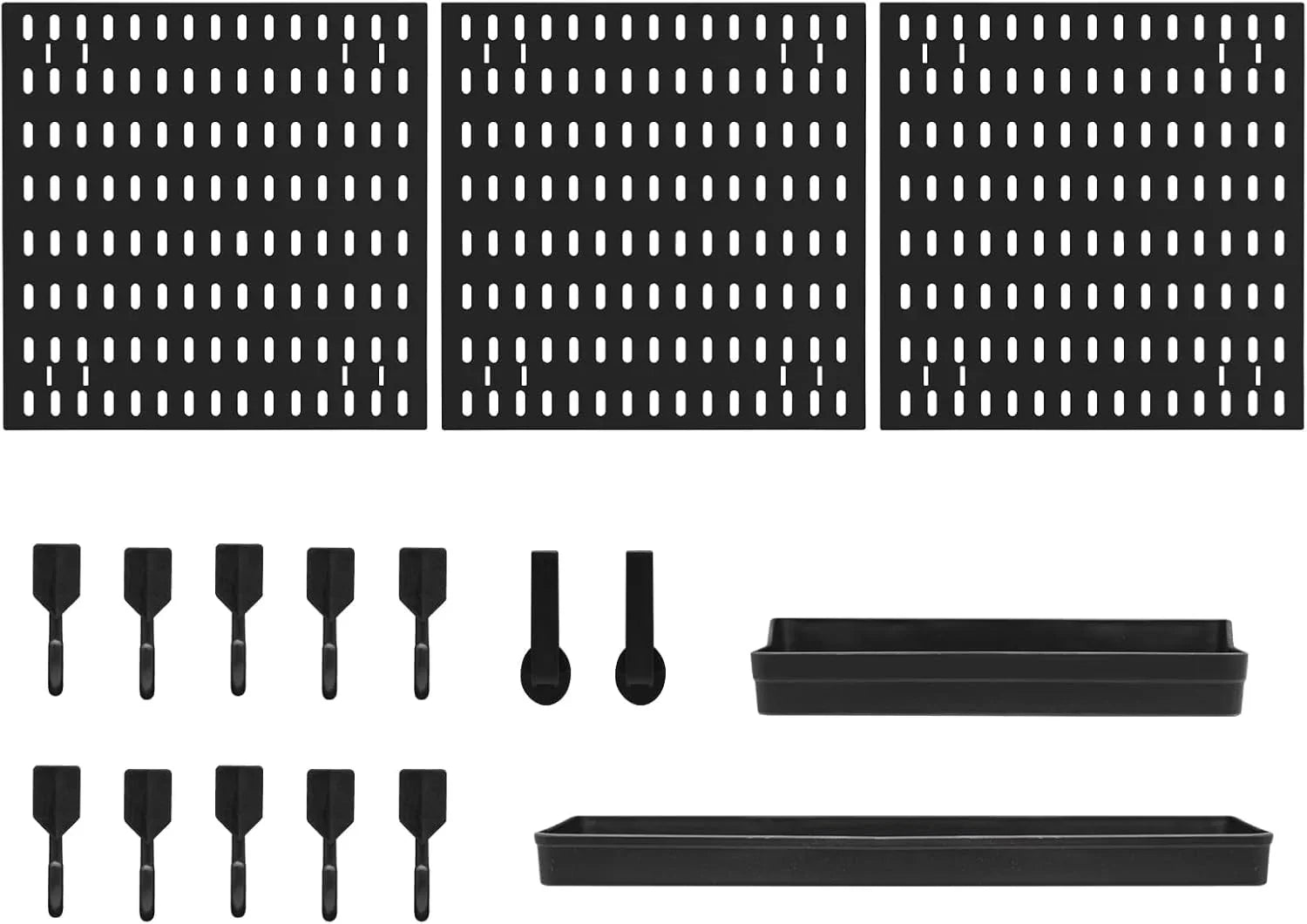 Pegboard Wall Organizer Kit with 3 Modular Black Panels & 17 Accessories for Gaming, Office & Craft Storage