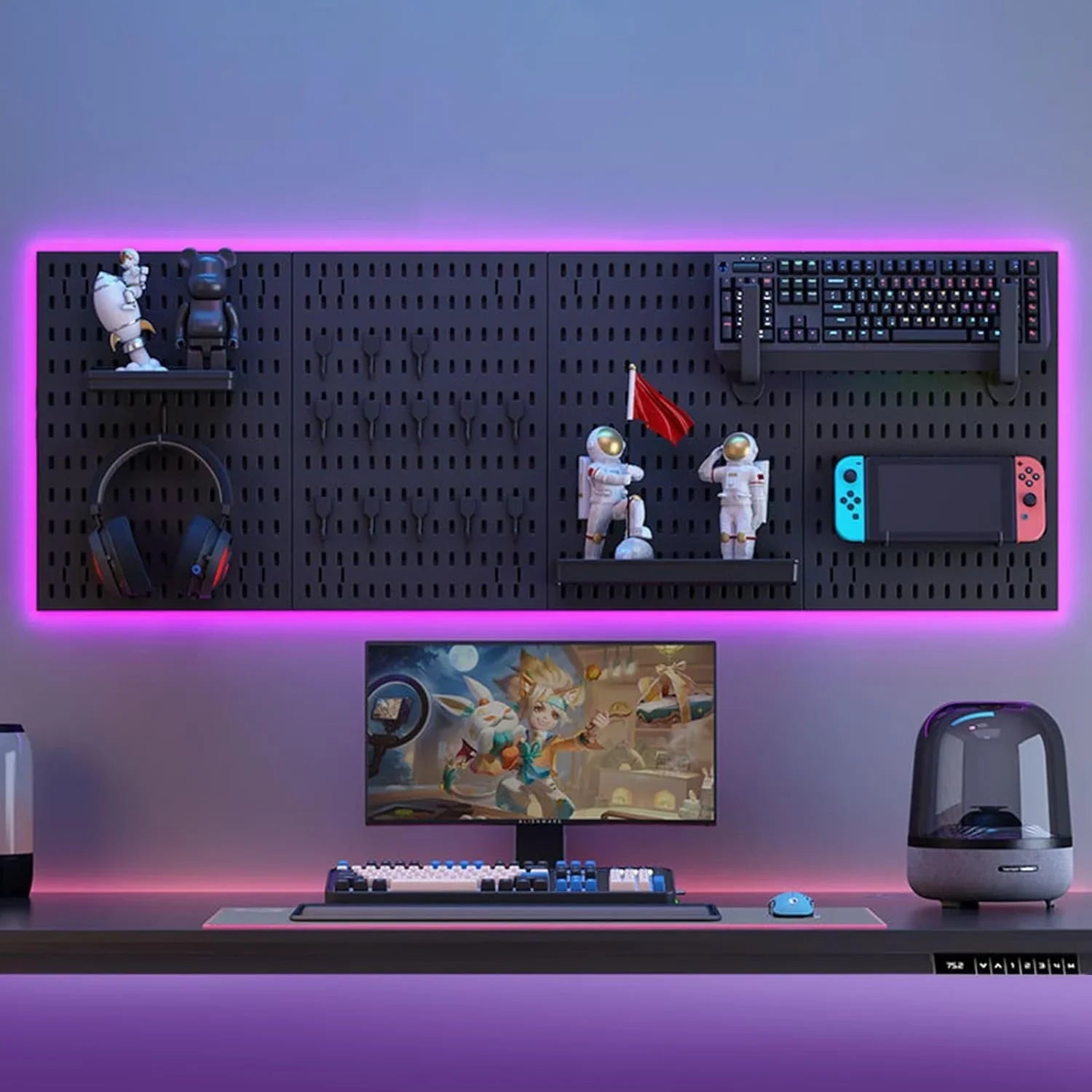Pegboard Wall Organizer Kit with 4 Modular Black Pegboards & 19 Accessories for Gaming, Office & Craft Storage (Black)