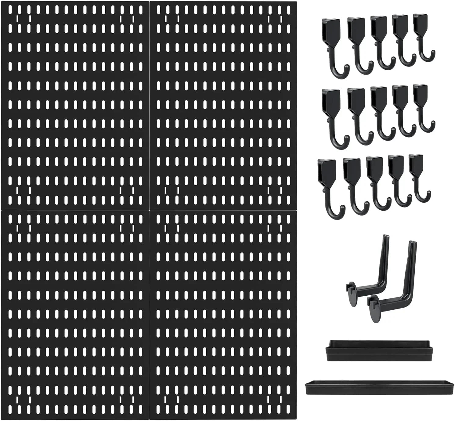 Pegboard Wall Organizer Kit with 4 Modular Black Pegboards & 19 Accessories for Gaming, Office & Craft Storage (Black)