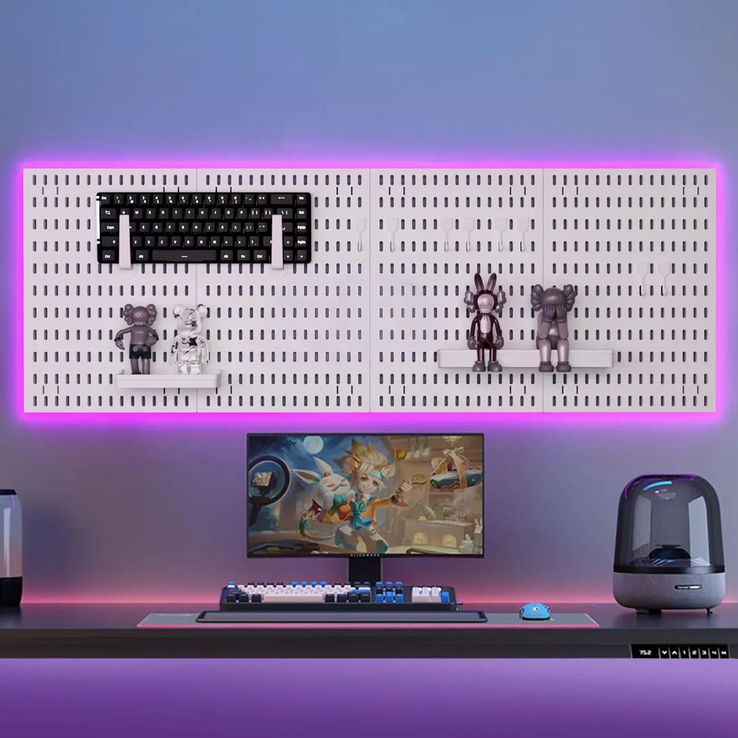 Pegboard Wall Organizer Kit with 4 Modular Black Pegboards & 19 Accessories for Gaming, Office & Craft Storage (White)