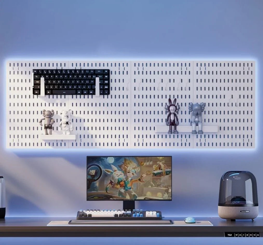 Pegboard Wall Organizer Kit with 4 Modular Black Pegboards & 19 Accessories for Gaming, Office & Craft Storage (White)