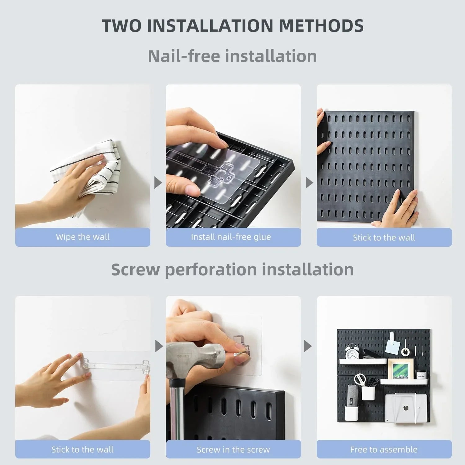 Pegboard Wall Organizer Kit with 4 Modular Black Pegboards & 19 Accessories for Gaming, Office & Craft Storage (White)