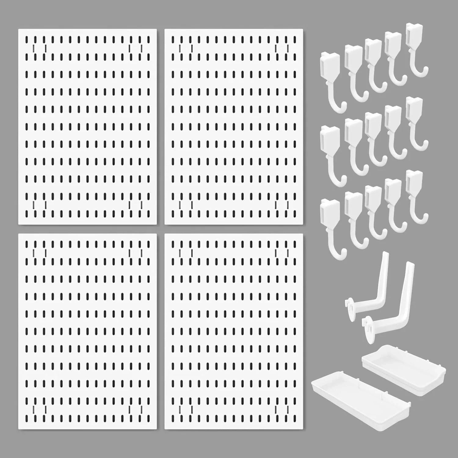 Pegboard Wall Organizer Kit with 4 Modular Black Pegboards & 19 Accessories for Gaming, Office & Craft Storage (White)