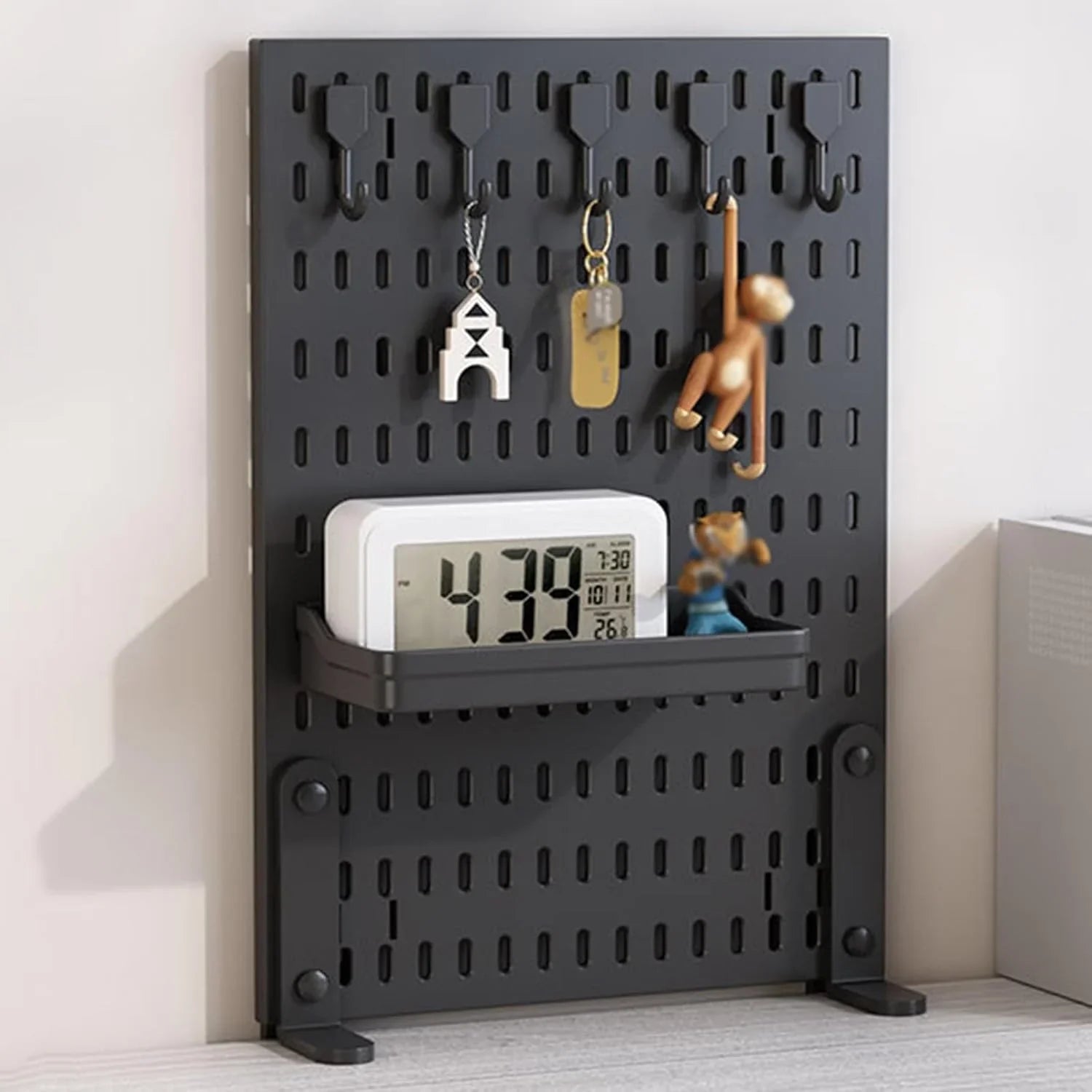 Desk Pegboard Organizer Kit  with Hooks, Tray & Mount Ideal for Office, Gaming Setup & Home Workspace Organization (Black)