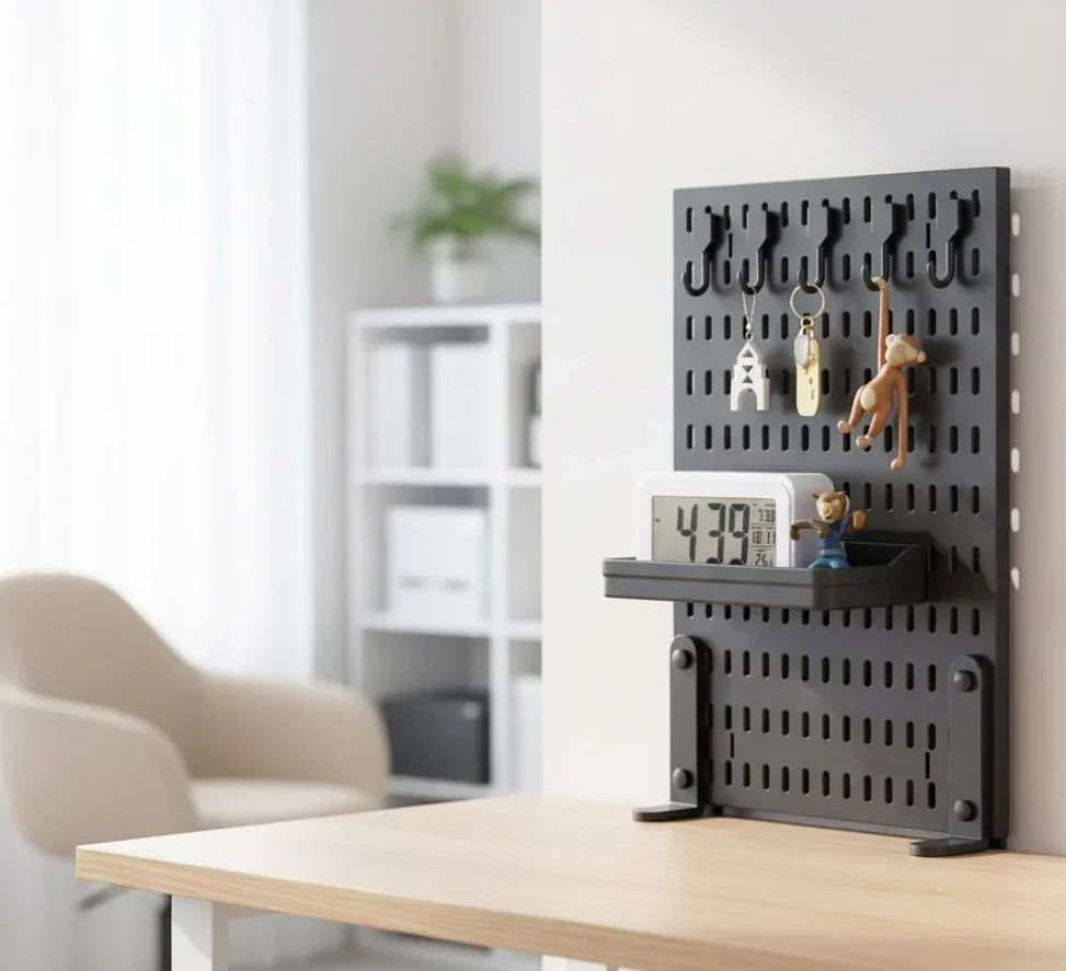 Desk Pegboard Organizer Kit  with Hooks, Tray & Mount Ideal for Office, Gaming Setup & Home Workspace Organization (Black)