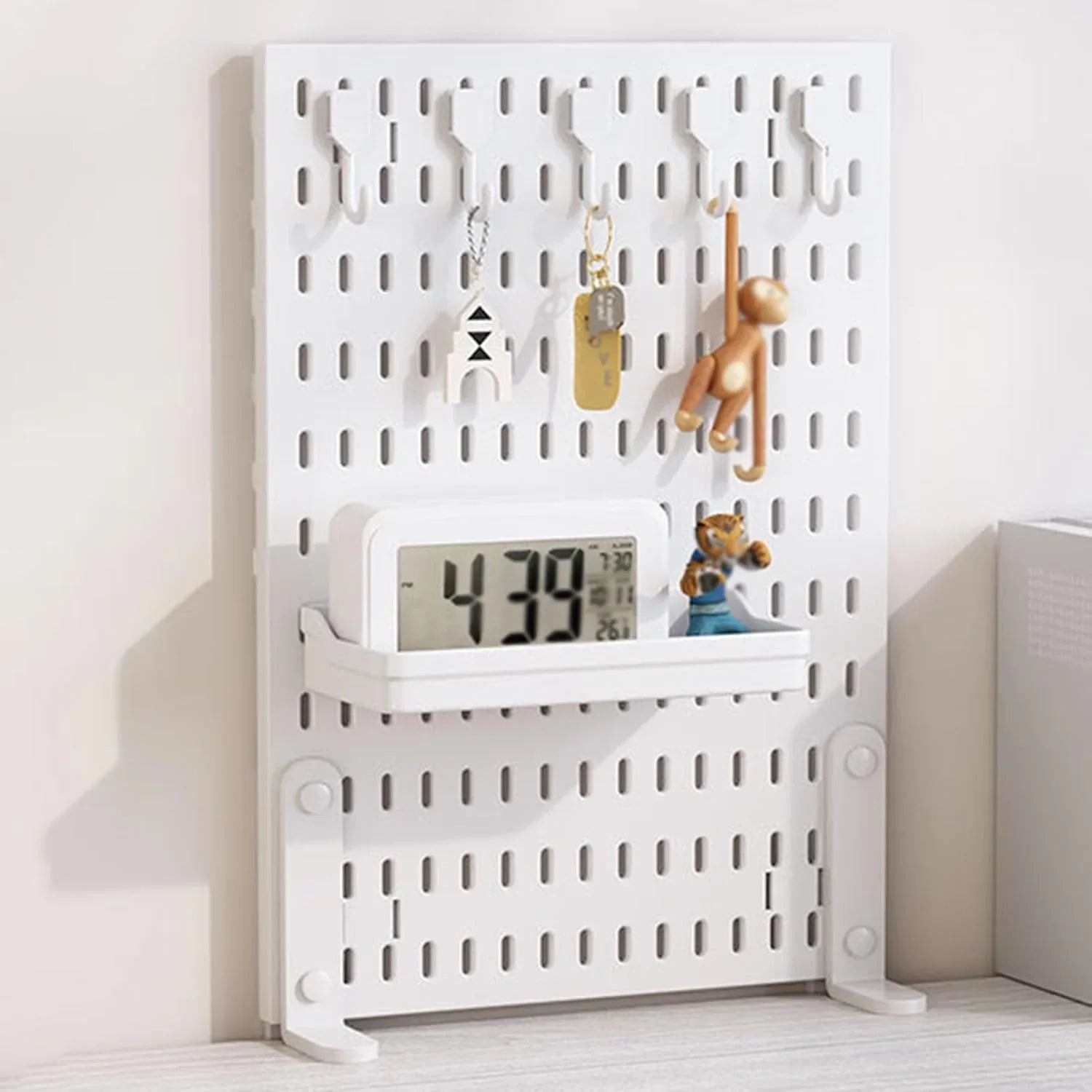 Desk Pegboard Organizer Kit  with Hooks, Tray & Mount Ideal for Office, Gaming Setup & Home Workspace Organization (White)