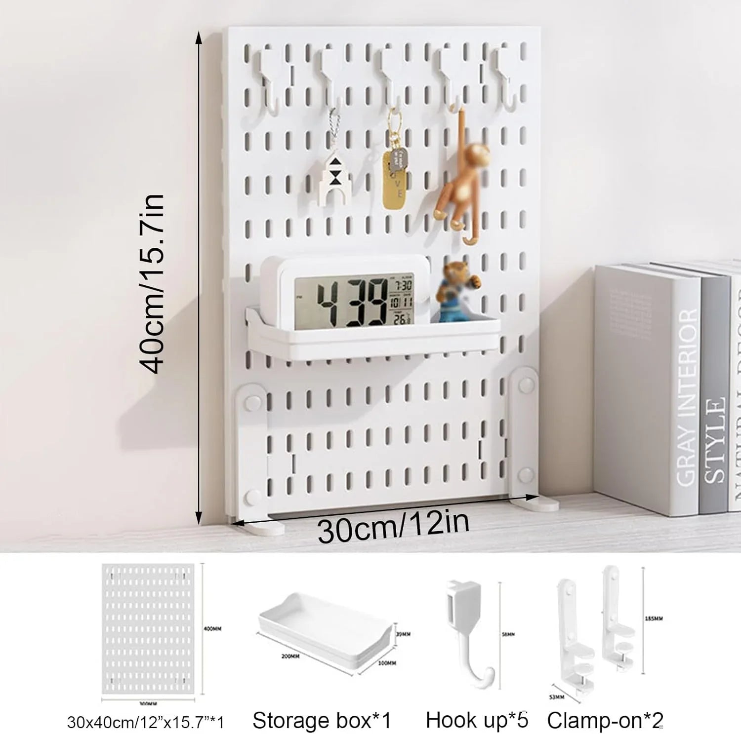 Desk Pegboard Organizer Kit  with Hooks, Tray & Mount Ideal for Office, Gaming Setup & Home Workspace Organization (White)