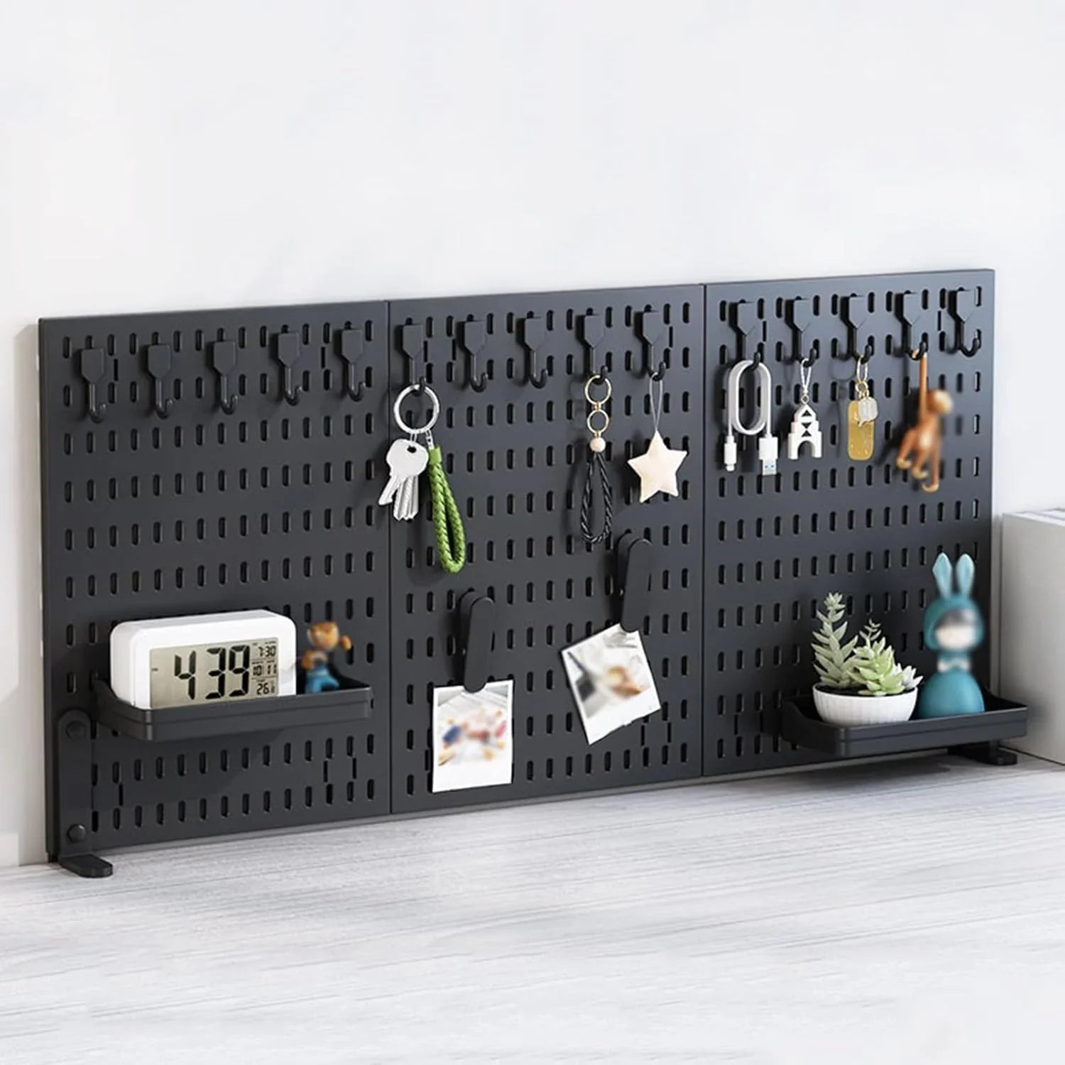 2 Pack Desk Pegboard Organizer Kit  with Hooks, Tray & Mount Ideal for Office, Gaming Setup & Home Workspace Organization (Black)