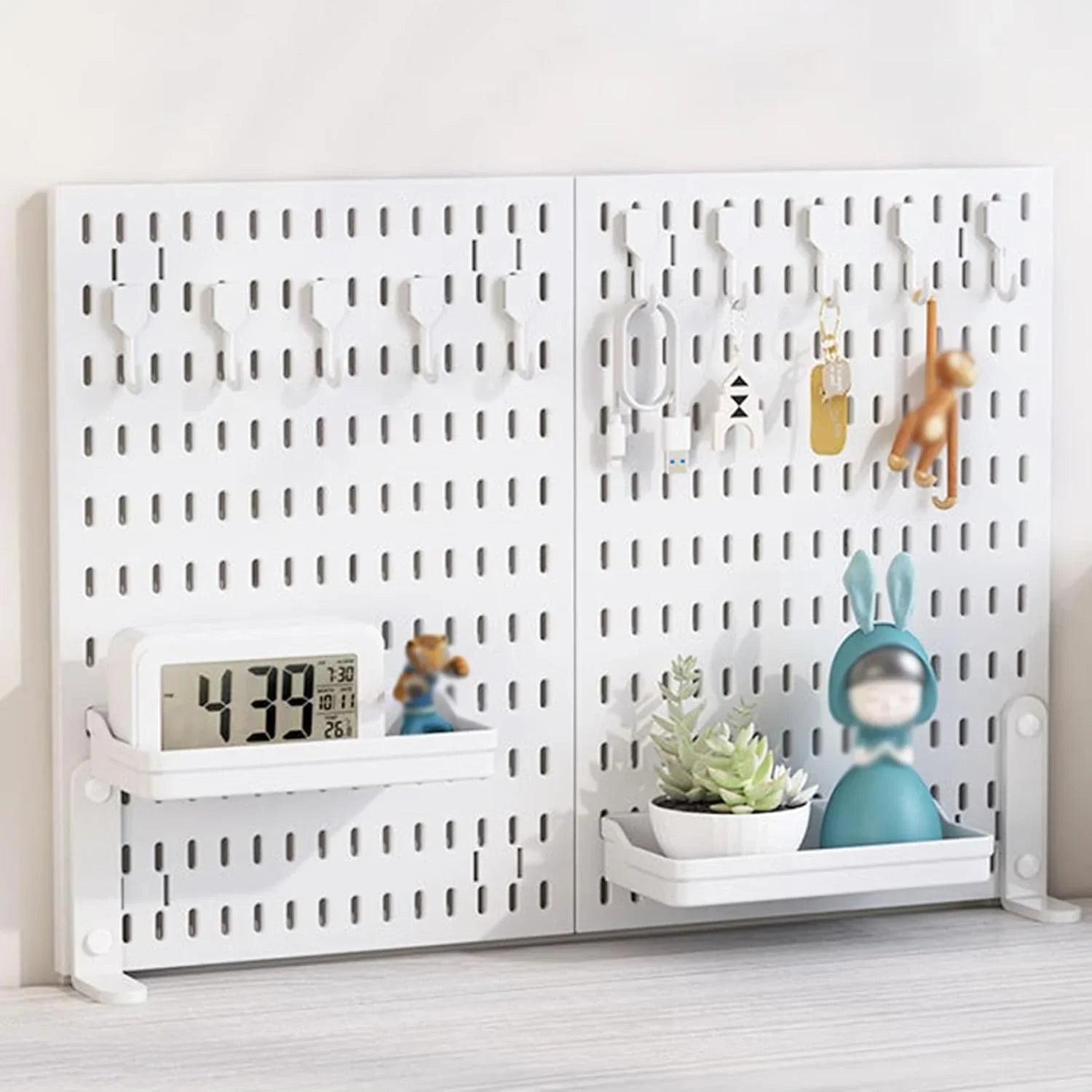 2 Pack Desk Pegboard Organizer Kit  with Hooks, Tray & Mount Ideal for Office, Gaming Setup & Home Workspace Organization (White)