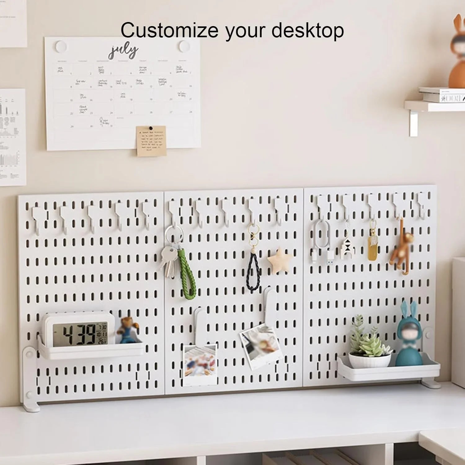 2 Pack Desk Pegboard Organizer Kit  with Hooks, Tray & Mount Ideal for Office, Gaming Setup & Home Workspace Organization (White)