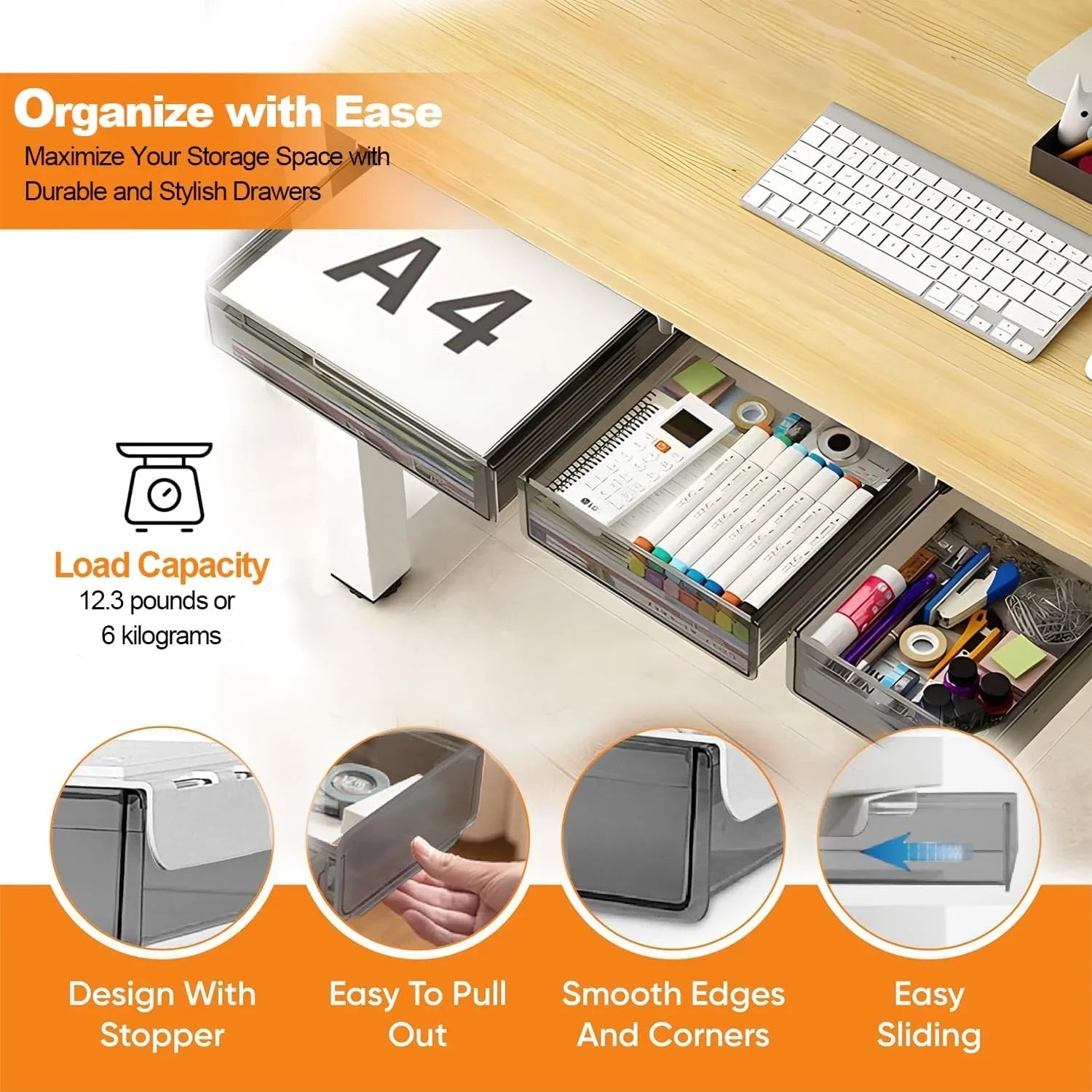3‑Pack Under Desk Storage Drawers Hidden Pull‑Out Organizer for Office & Home