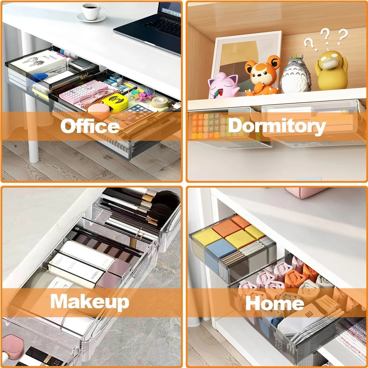3‑Pack Under Desk Storage Drawers Hidden Pull‑Out Organizer for Office & Home