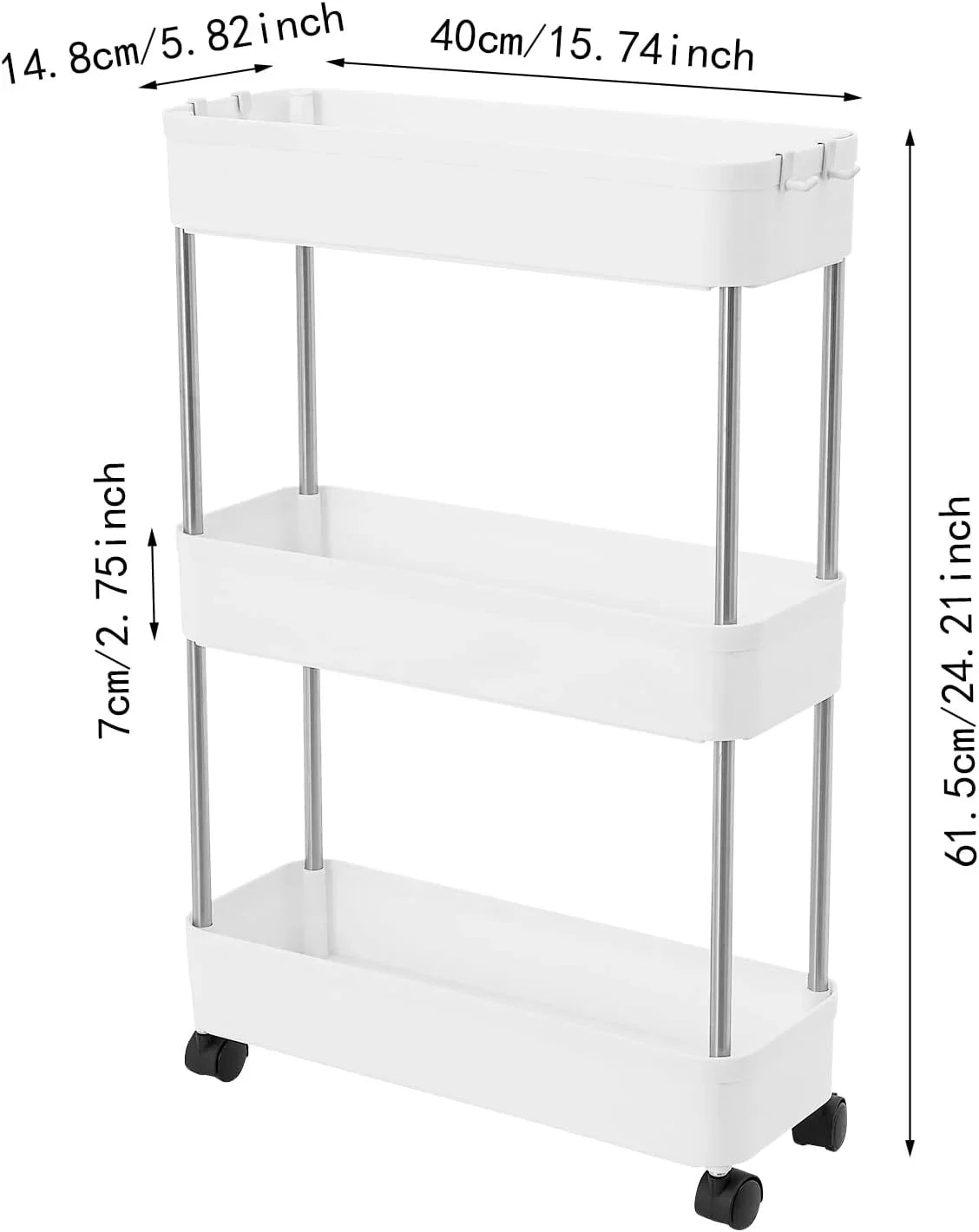 Slim Storage Cart Organizer Trolley with Wheels for Kitchen, Bathroom, Laundry & Narrow Spaces (3 tier)