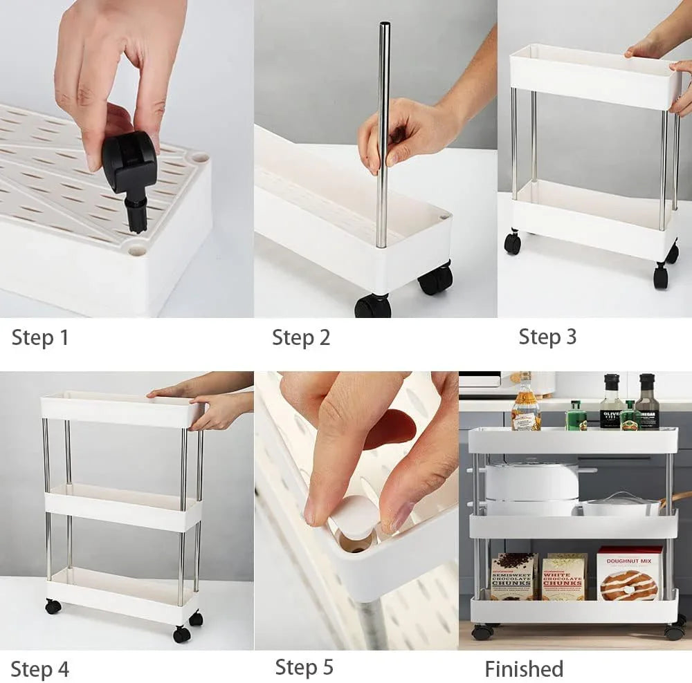 Slim Storage Cart Organizer Trolley with Wheels for Kitchen, Bathroom, Laundry & Narrow Spaces (3 tier)