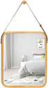 Hanging Wall Mirror with Bamboo Frame with Adjustable Leather Strap for Bathroom, Bedroom, Vanity or Entryway (40x33 cm)