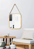 Hanging Wall Mirror with Bamboo Frame with Adjustable Leather Strap for Bathroom, Bedroom, Vanity or Entryway (40x33 cm)
