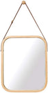 Hanging Wall Mirror with Bamboo Frame with Adjustable Leather Strap for Bathroom, Bedroom, Vanity or Entryway (40x33 cm)
