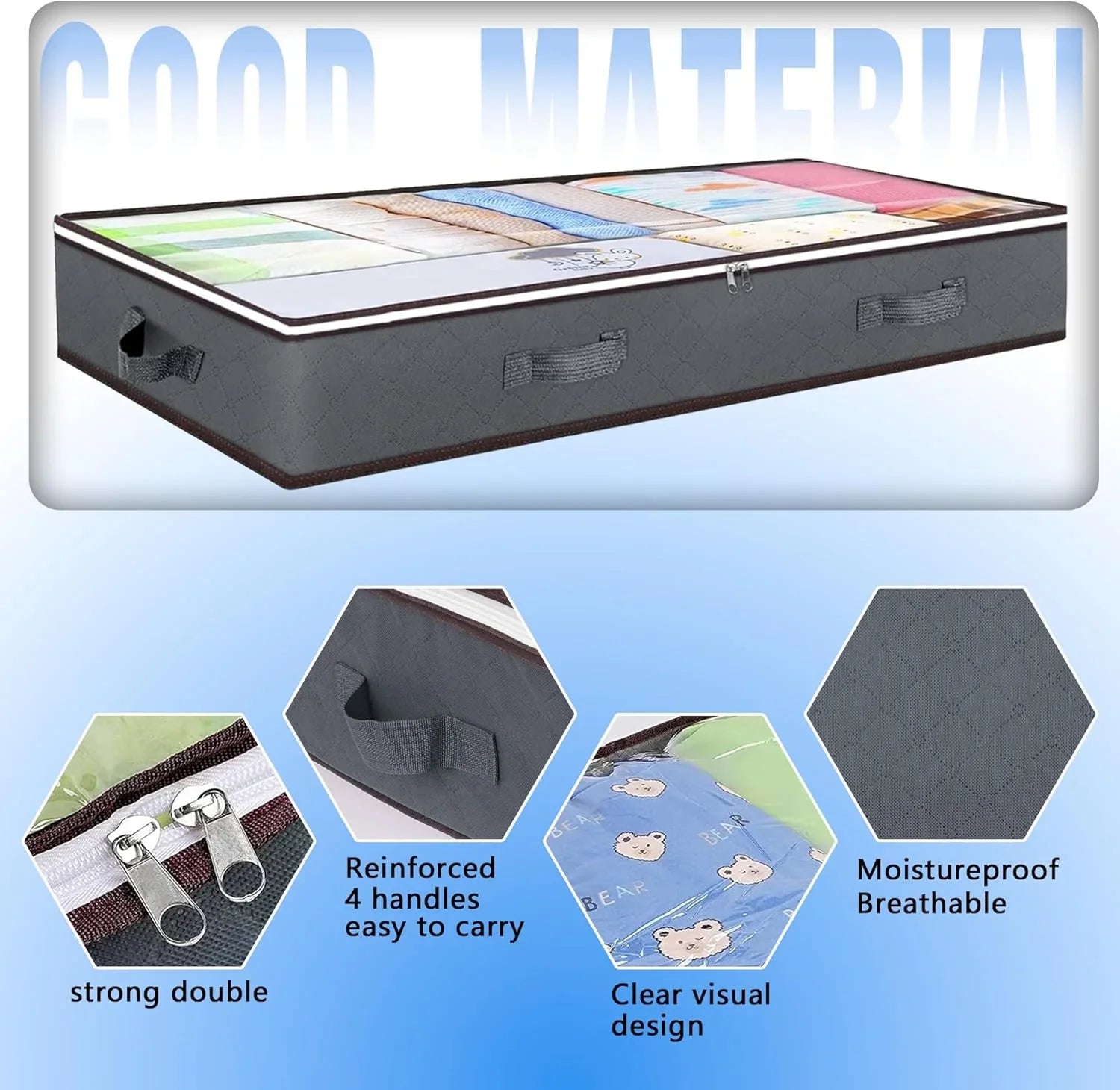 4 Pack Underbed Storage Bins with 90L Large Capacity Storage Containers for Comforters, Linen, Pillows, Toys, Towels, Blankets