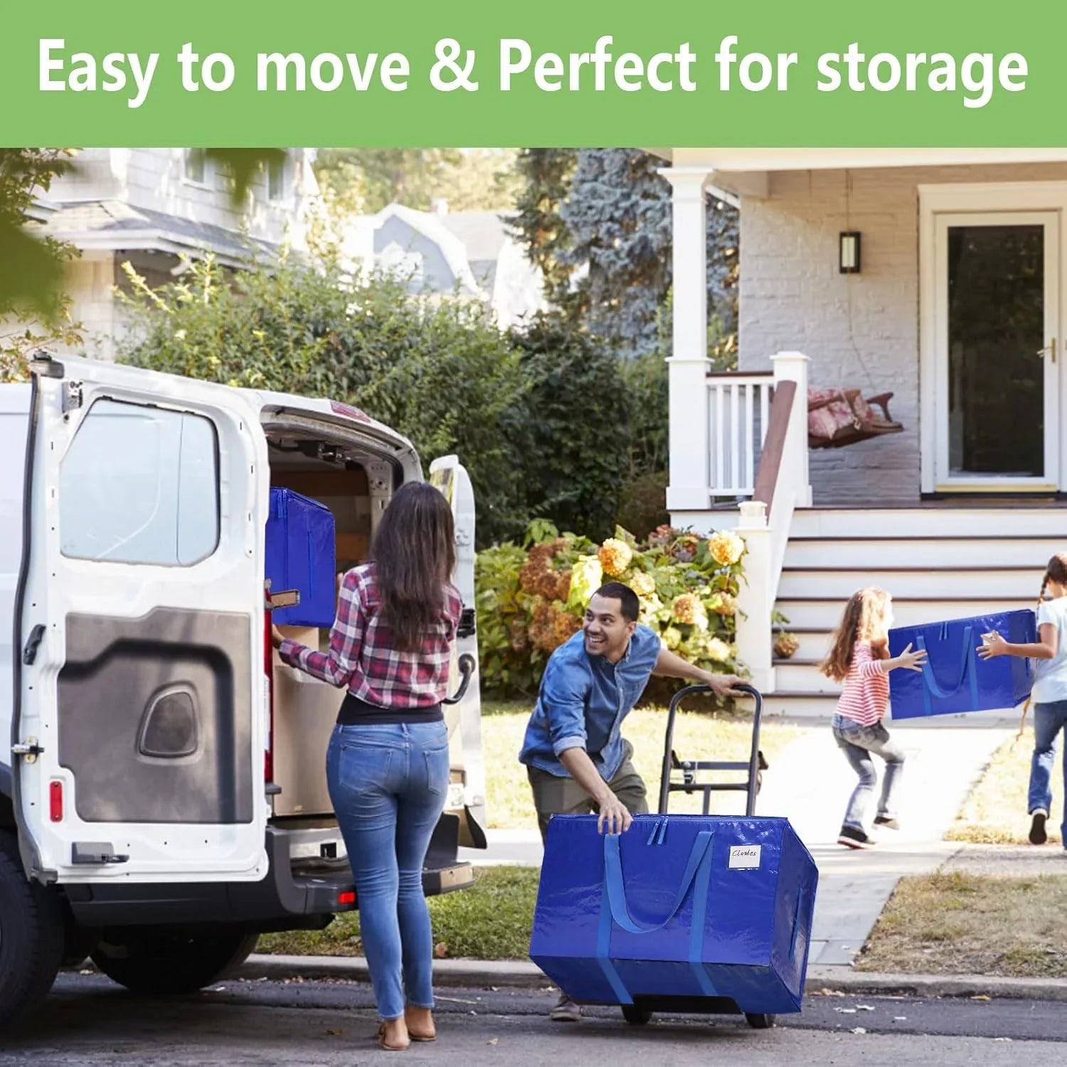 6-Pack Large Moving Storage Bags with Zippers & Handles with 95 Liters Capacity for Space Saving, Travel, Camping & Organization (Blue)