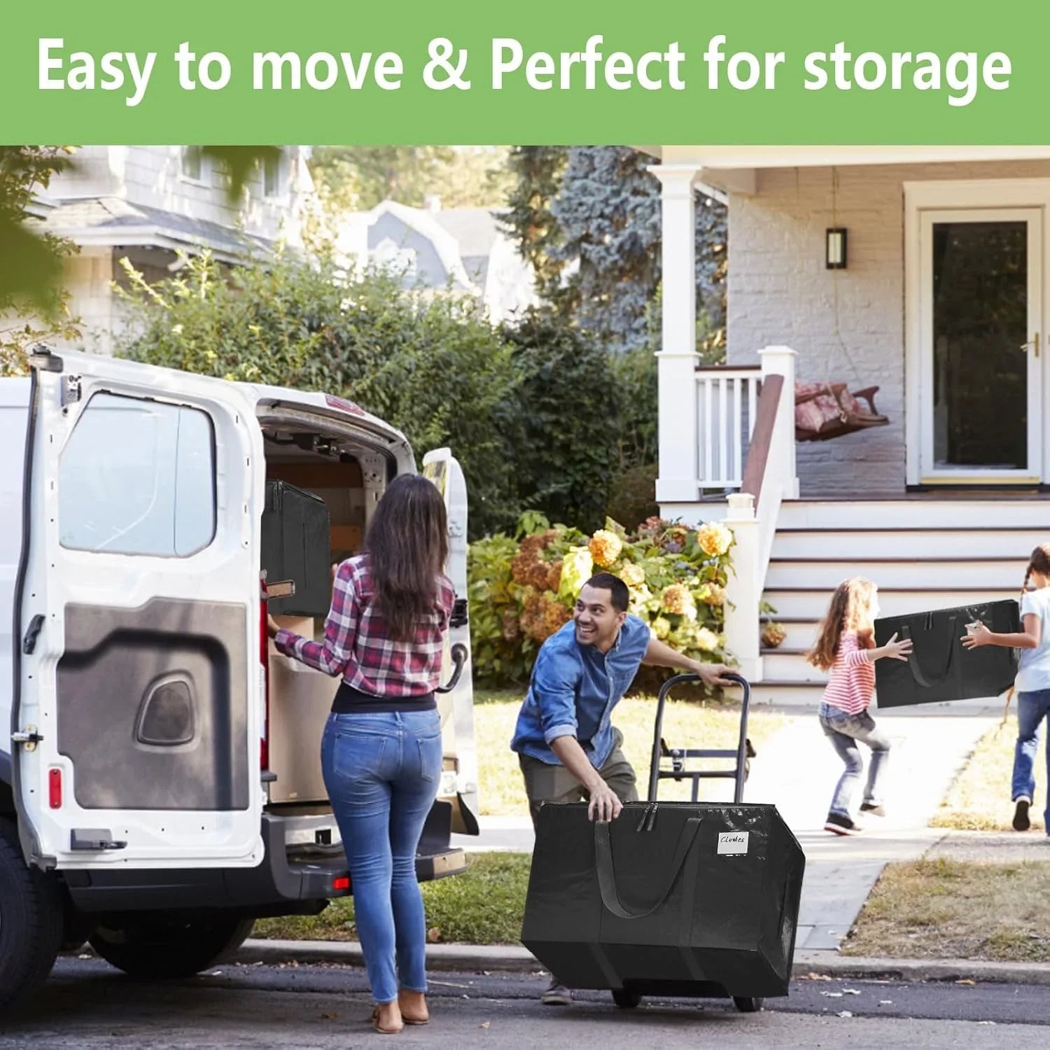 6-Pack Large Moving Storage Bags with Zippers & Handles with 95 Liters Capacity for Space Saving, Travel, Camping & Organization (Black)