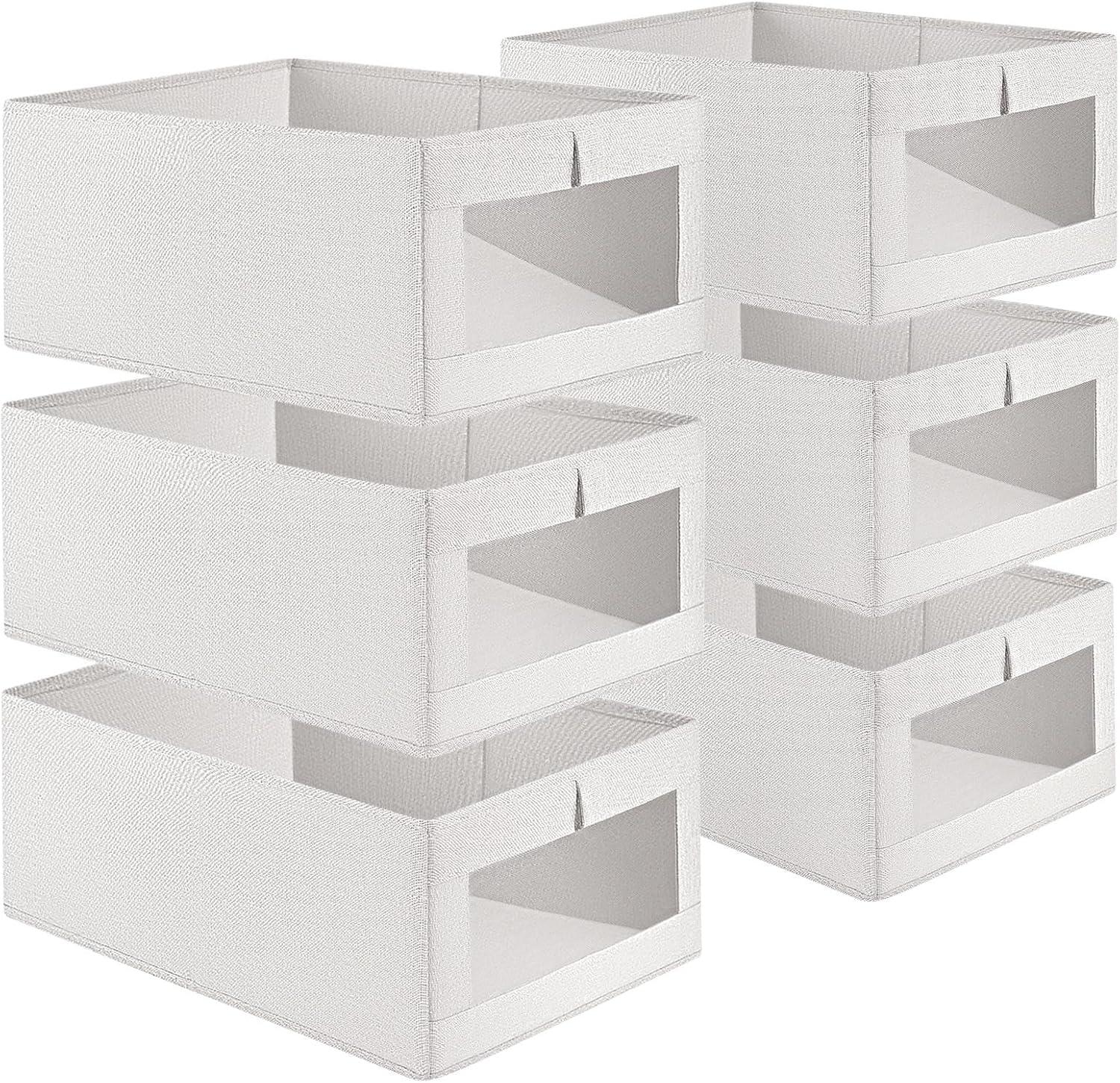 6 Pack Closet Storage Bins with Clear Window for Shelves, Clothes, Toys, Wardrobe & Bedroom Organization