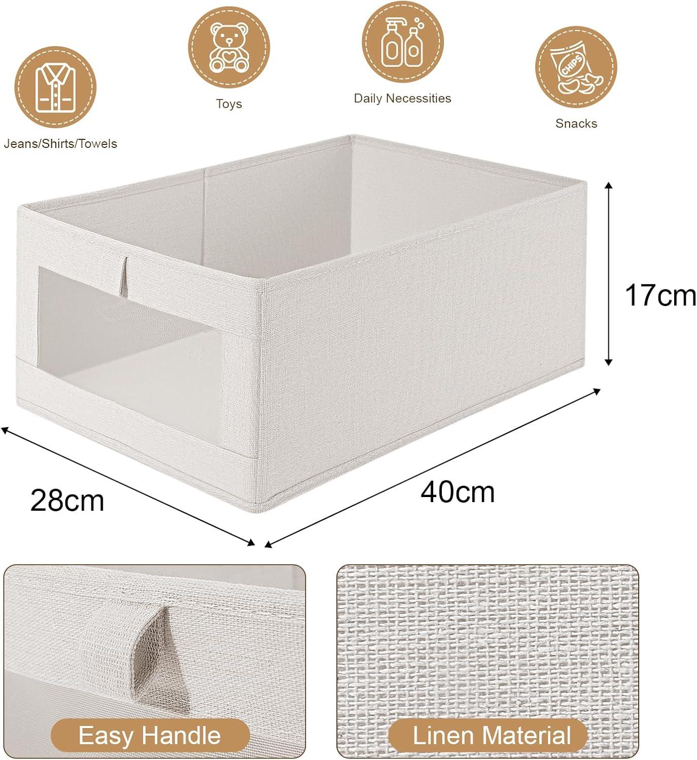 6 Pack Closet Storage Bins with Clear Window for Shelves, Clothes, Toys, Wardrobe & Bedroom Organization