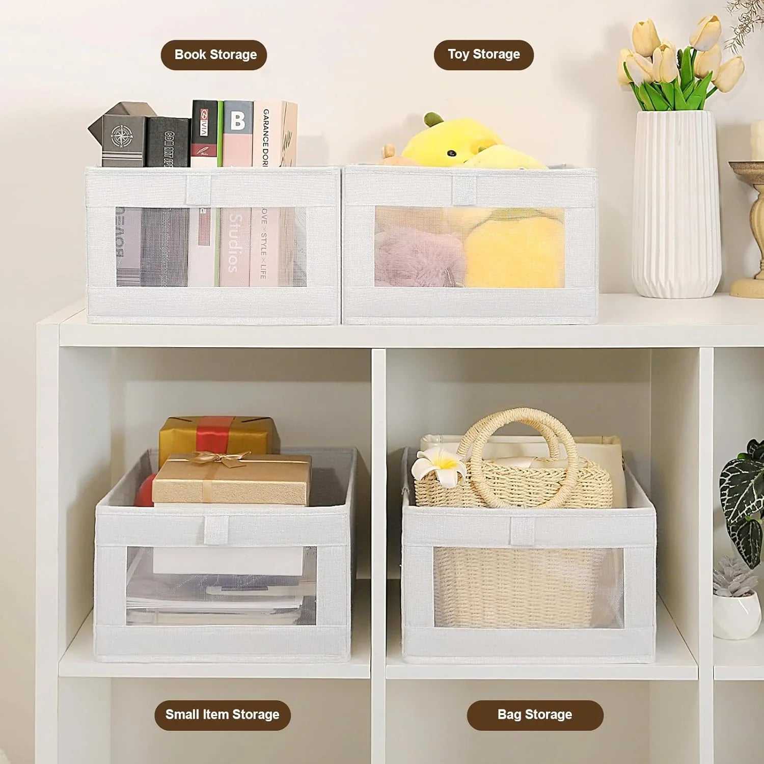 6 Pack Closet Storage Bins with Clear Window for Shelves, Clothes, Toys, Wardrobe & Bedroom Organization