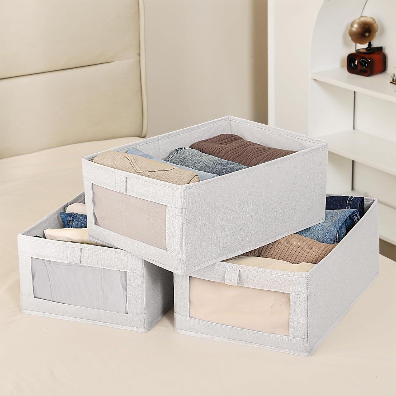 6 Pack Closet Storage Bins with Clear Window for Shelves, Clothes, Toys, Wardrobe & Bedroom Organization