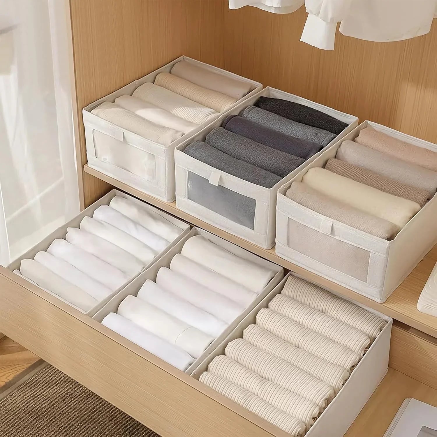 6 Pack Closet Storage Bins with Clear Window for Shelves, Clothes, Toys, Wardrobe & Bedroom Organization