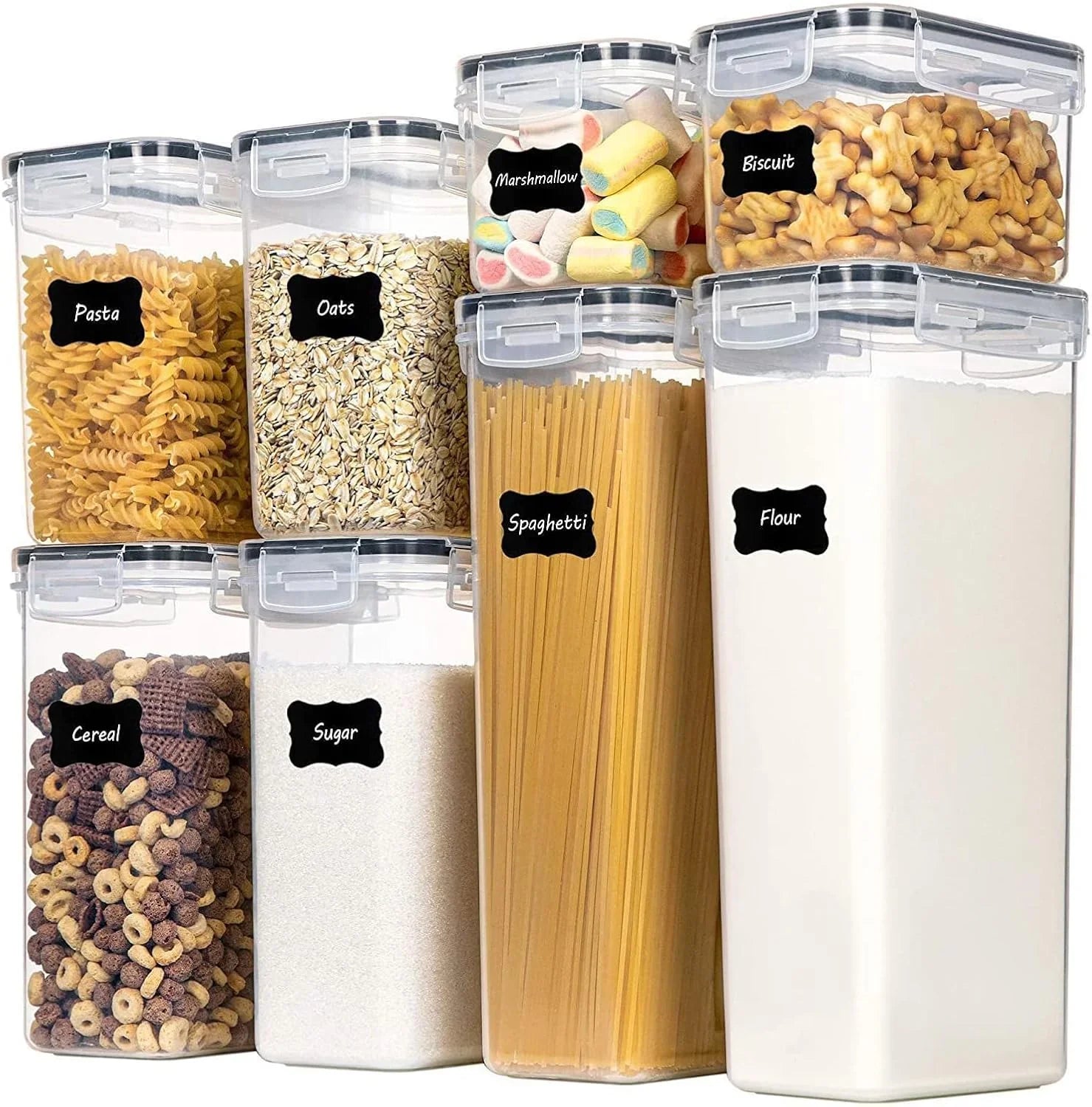 8 Piece Airtight Food Storage Containers Set with Lids & Labels for Kitchen Storage